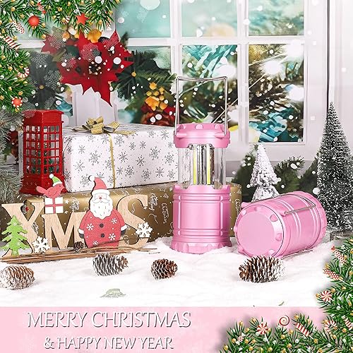 Miniatura 2 de Paquete de 2 linternas LED rosas para acampar, luces portátiles para acampar, lámparas con mango al aire libre, luces de emergencia esenciales para