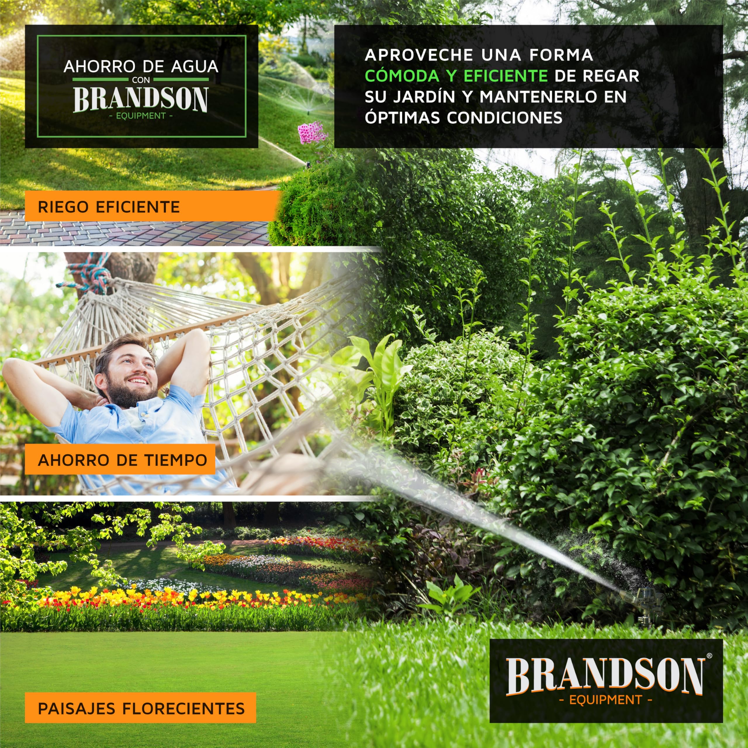 Brandson Aspersor por Pulsos, Aspersores de Riego, Aspersor oscilante de riego para Grandes áreas Circular y Sectorial para regar Plantas, céspedes y Jardines de hasta 450 m², 6 Bar, Alcance de 12 m