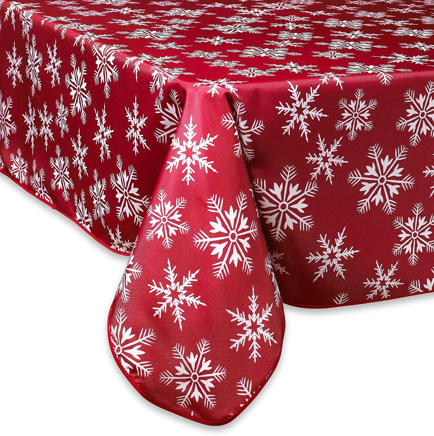 Hot Deals Violet Linen Decorative Christmas Snowflakes Design Red Tablecloth, 60 in x 84 in Exclusive Violet Linen Decorative Christmas Snowflakes Design Red Tablecloth, 60 in x 84 in