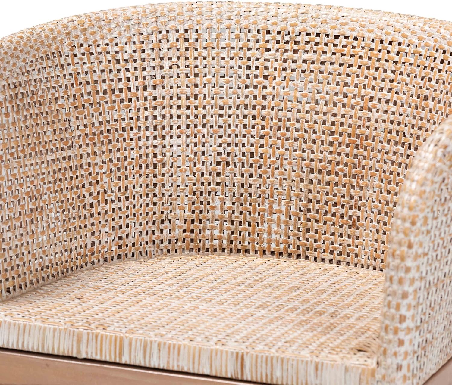 Bali & pari Papua Modern Bohemian Antique Whitewashed Rattan and Mahogany Wood Dining Chair