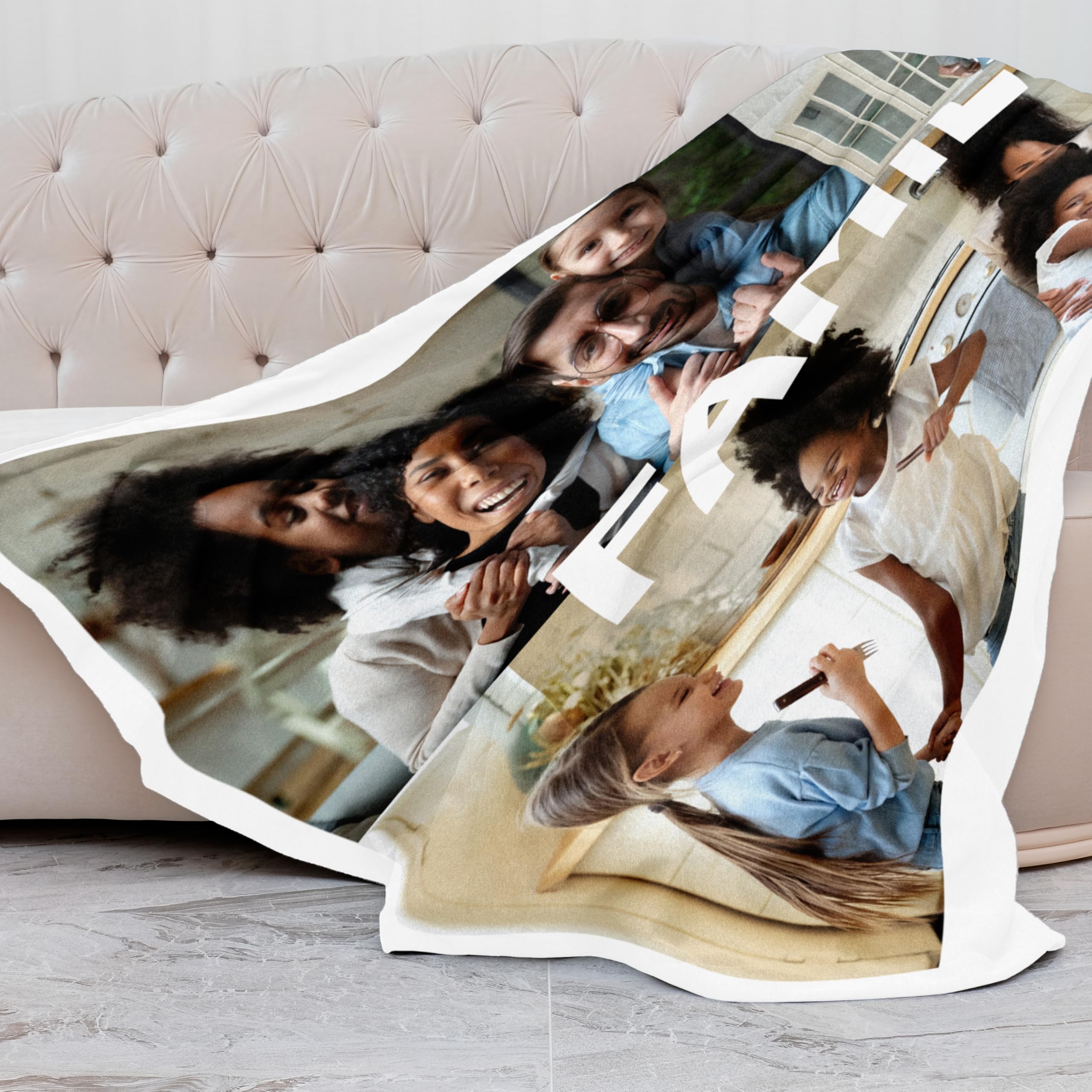 Manta Personalizada Collage Familiar Fotos Sherpa Boreguillo | 170x130 cm, Material Sherpa o Coralina, Para Sofá o Cama, Regalo Original, Invierno