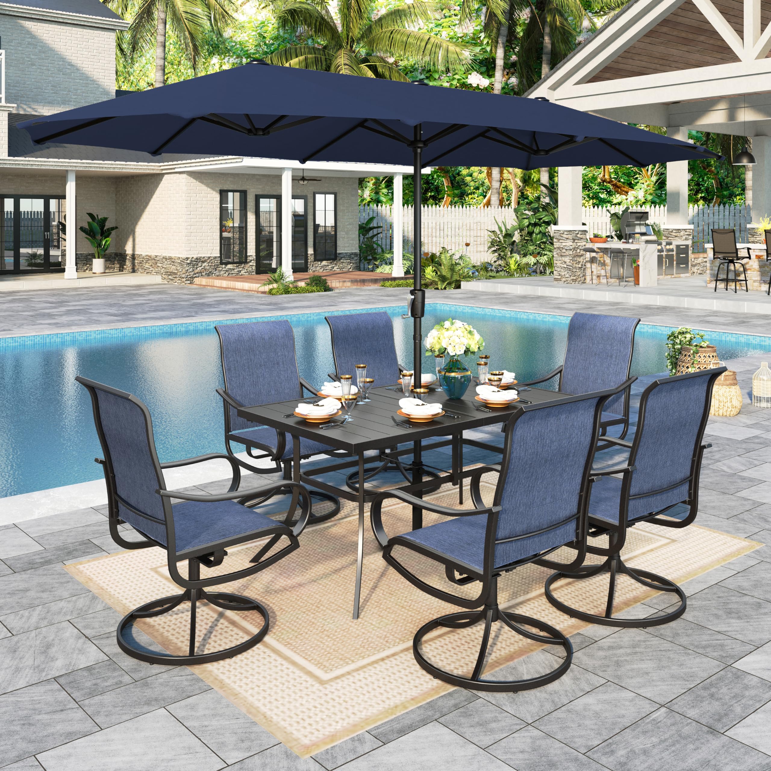 cruise patio set with umbrella Amazon.com: Sophia & William Patio Set with Umbrella 8 Pieces Outdoor  Dining Set for 6 with 13ft Umbrella Navy Blue, 6 x Blue Swivel Patio Chairs  with 59