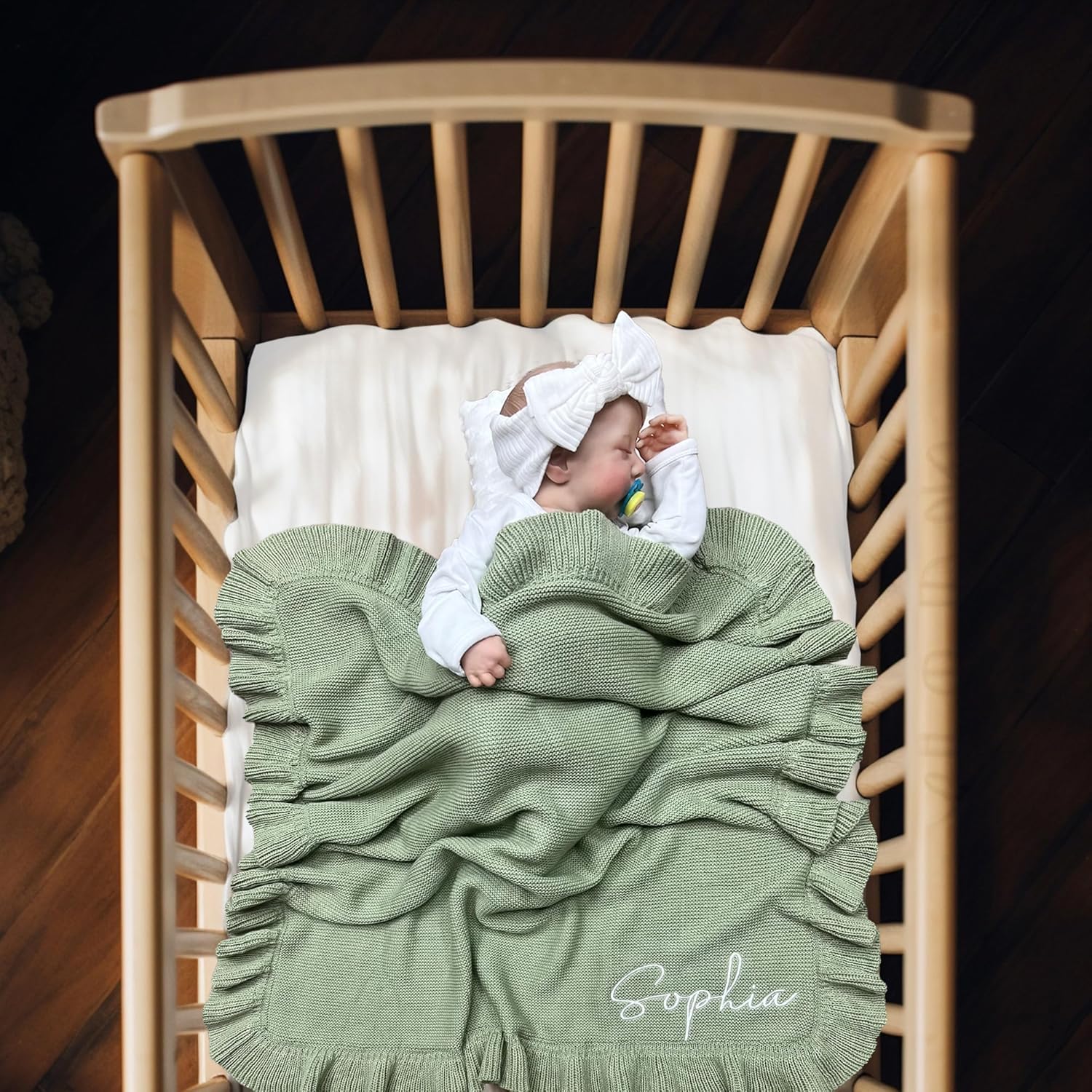Knit – 30x40in Personalized Baby Blanket for Newborn Girl and Boy – Custom Blanket with Name Embroidery – Soft Knitted Baby Blanket – Custom Baby Gifts for Baby Shower (Sage)