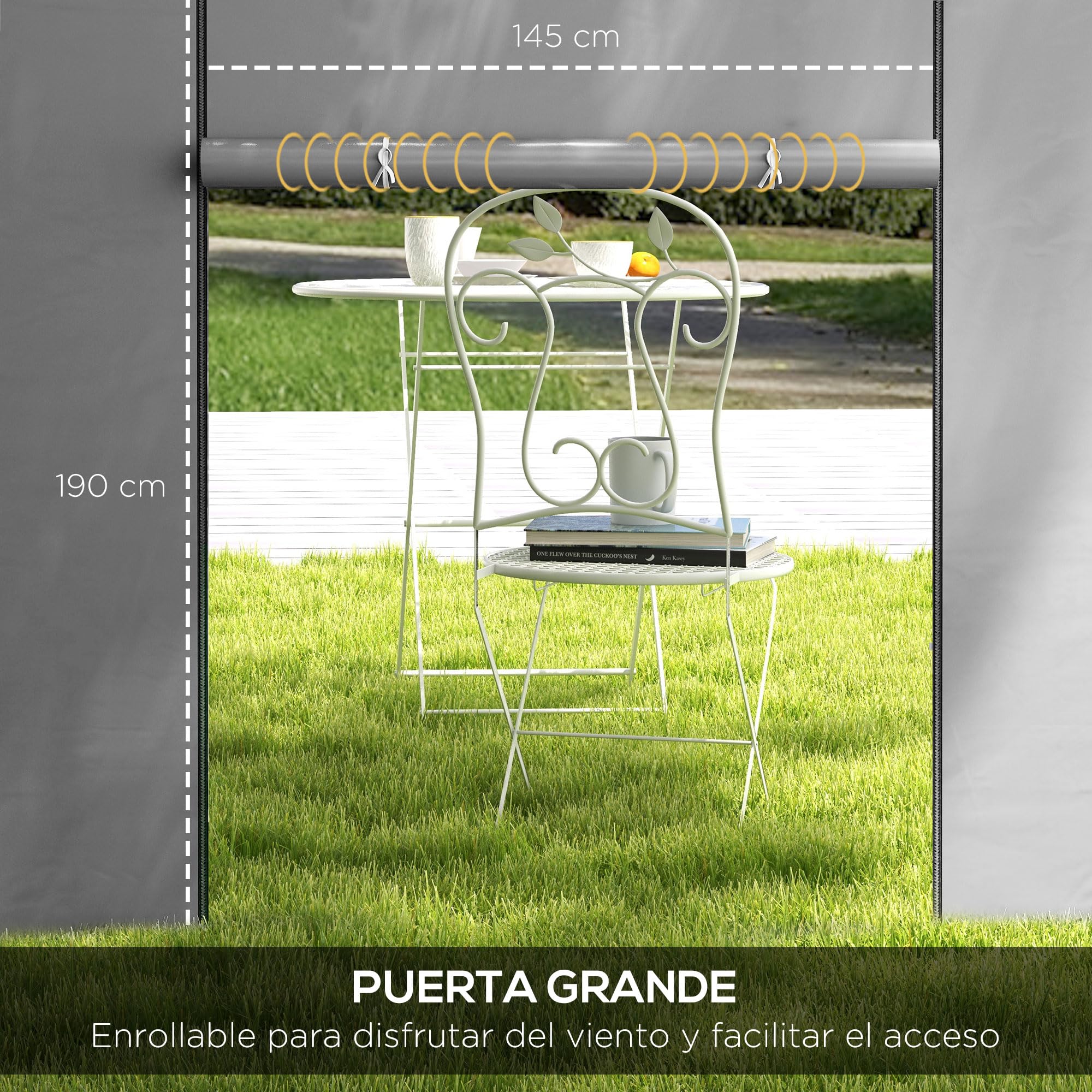 Outsunny 2 Paredes Laterales para Carpas de 3 x 3/3 x 6 m, 300x200 cm, Paredes Laterales de Repuesto para Cenador de Tela Oxford con Ventana Enrollable y Puerta con Cremallera, para Fiestas, Gris