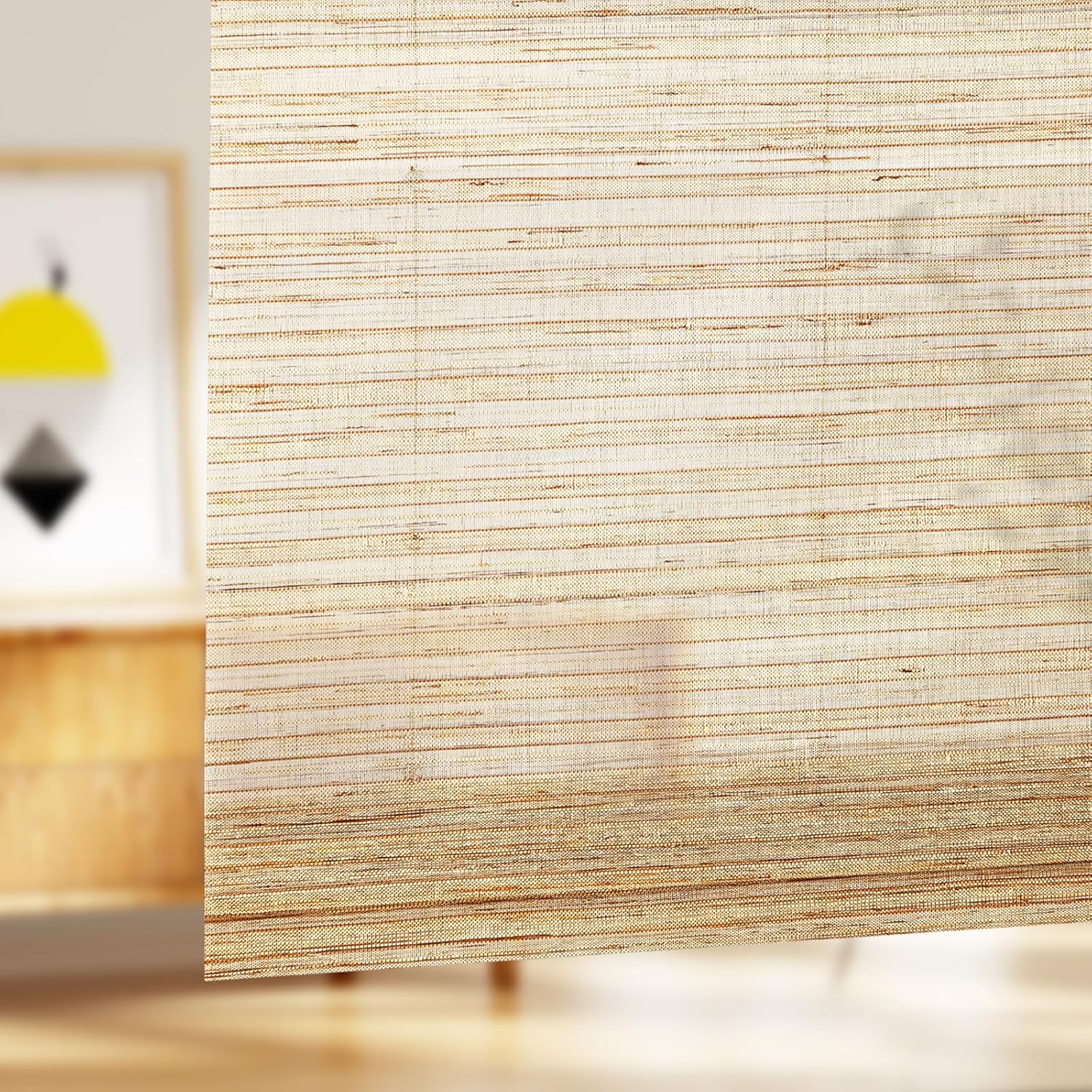 Natural Cordless Bamboo Jute Roman Shade, Customized Woven Wood Natura Roman Window Shade Light Filtering Roman Shade for Kitchen Indoor Windows, Easy to Install