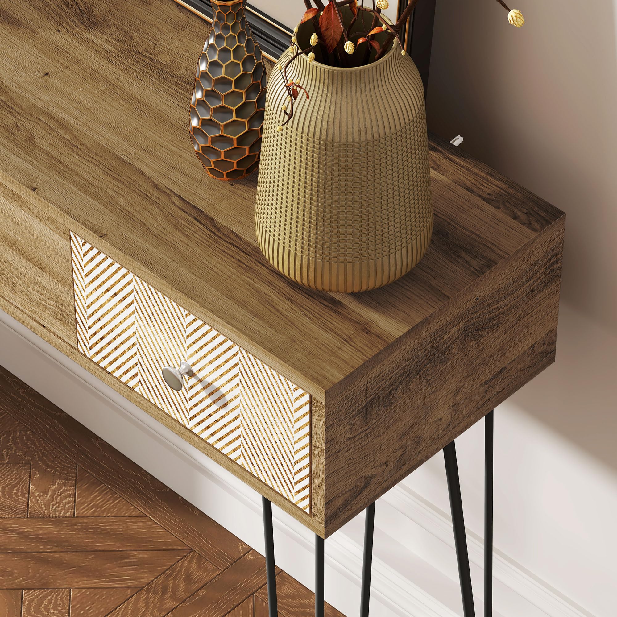 HOMCOM Mesa de Consola, Mesa de Sofá con 3 Cajones Estrecha, Natural