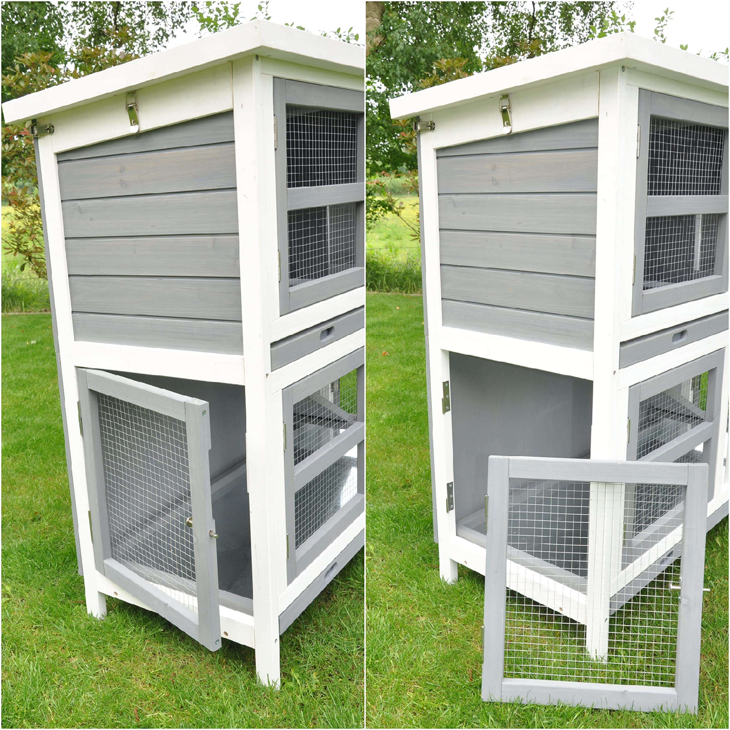 nanook Kleintierstall Hasenstall Kaninchenstall Linus einfache Montage – faltbar– mobil - einfaches Klicksystem 120 x 50 x 104 cm - grau weiß