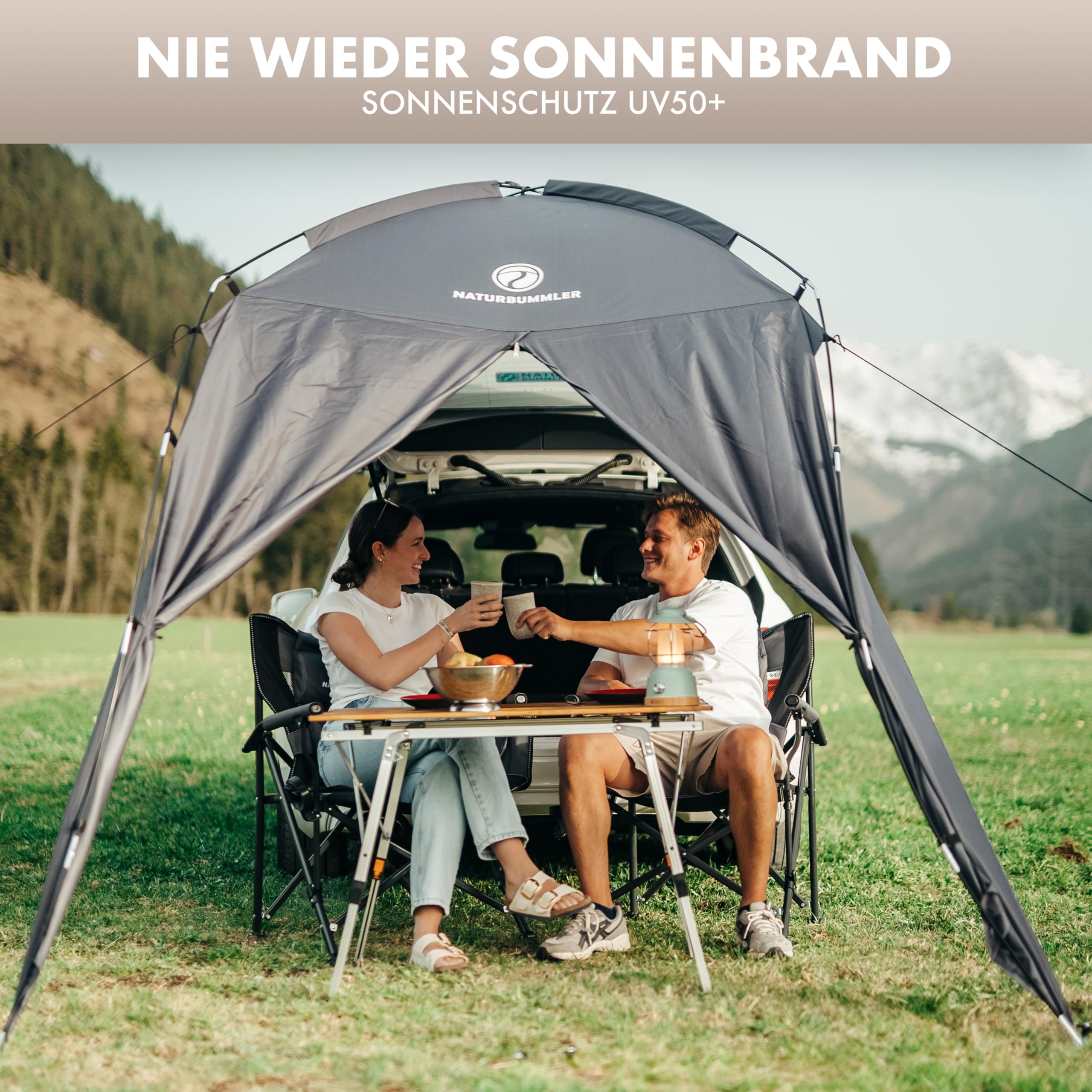 NATURBUMMLER Heckzelt Auto [UV50+ & wasserdicht] Heckklappenzelt für SUV, Van & Kombi – Autozelt mit Saugnäpfen & Reißverschlusstür (2m Stehhöhe) – ideal für Camping & Reisen (Grün)