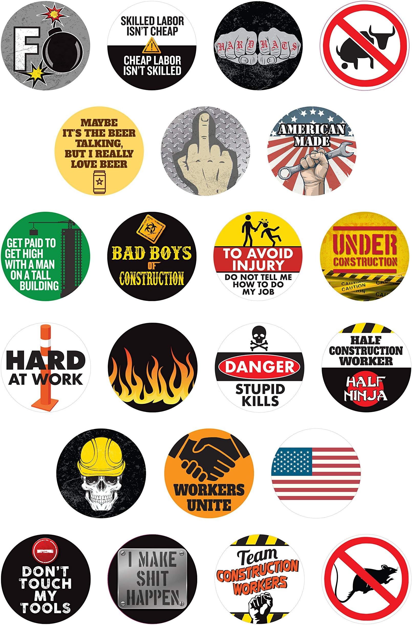 Hard Hat Stickers and Tool Box Stickers | Funny Decals for Construction Workers, Motorcycle Helmets, Mechanics, Electricians, Union Workers | Set of 22 | WATERPROOF!