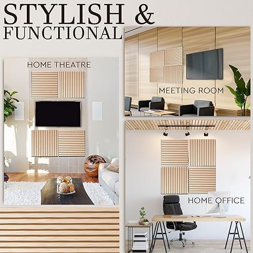 Miniatura 7 de Acústico de madera, paneles de chapa de pared de madera, 24 x 24 pulgadas cada uno, paneles insonorizados, decoración de absorción de sonido