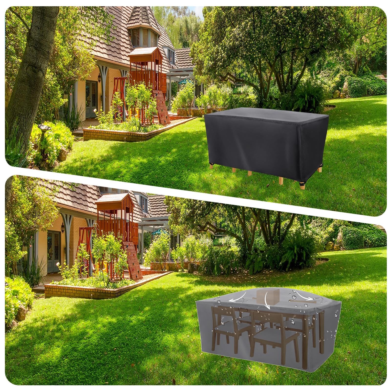 Tuinmeubelset hoezen 300 x 220 x 95 cm / l x b x h outdoor terrasmeubeltafel hoes waterdicht 420D Oxford sneeuwbestendig, anti-UV scheurvast rechthoekig, met 4 winddichte gespen, zilver