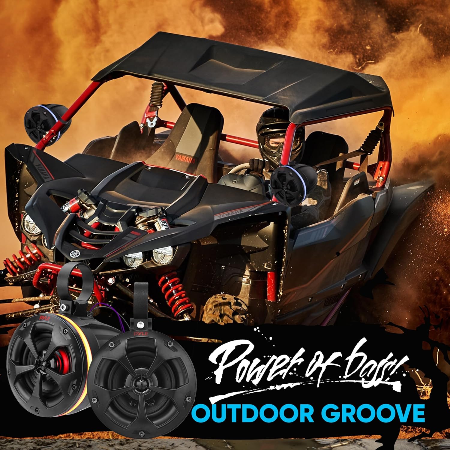 Waterproof Off-Road Speakers with Amplifier - 4 Inch 800W 4-Channel Marine Grade Wakeboard Tower System w/RGB Lights, Remote, Full Range Outdoor Audio Stereo Speaker for ATV, UTV, Quad, Jeep, Boat - Image 6