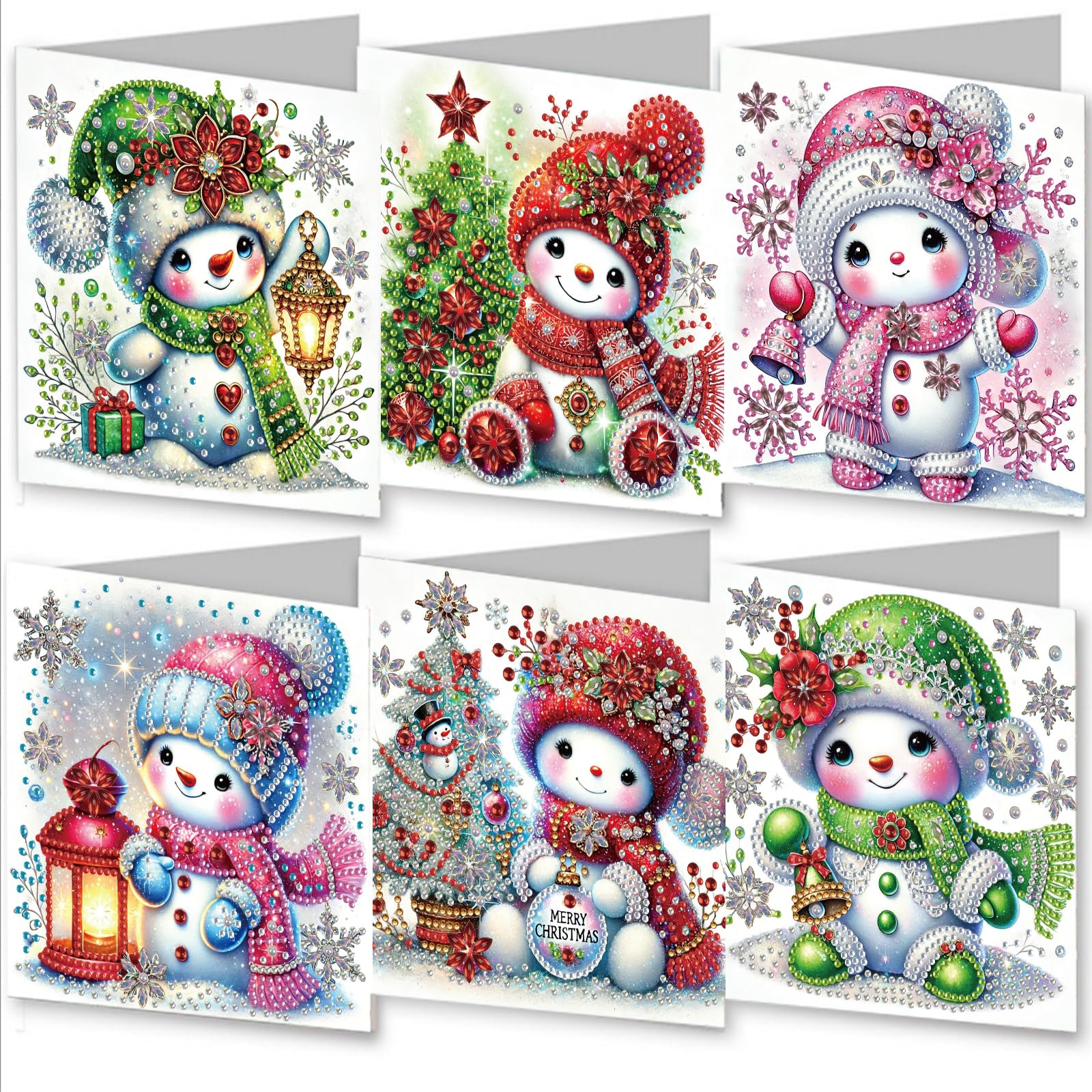 Awesocrafts Lamp 6Pcs Diamond Art Christmas Cards Kits - Snowman Lights Diy Painting Sets, 5D Art Cards With Envelopes, Postcards For Handmade, Xmas 30 * 15Cm (Lamp)