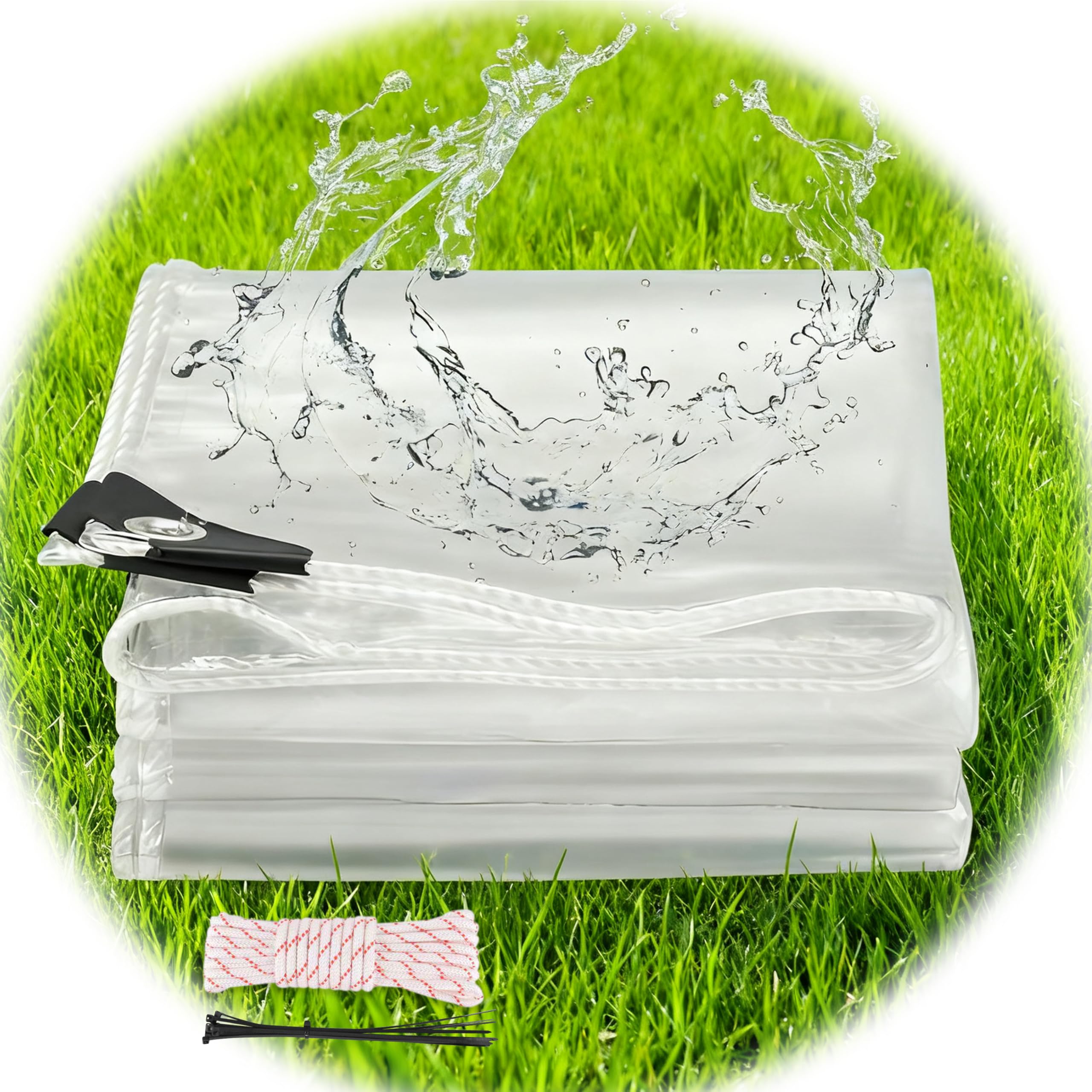 SUMORISE Transparente Plane mit Ösen,3 x 3m Durchsichtige Abdeckplane，wasserdichte Abdeckfolie als Regen, 320g/m² Abdeckplane Klare Abdeckfolie Windschutz Terrasse für Außenbereich (3 x 3m)