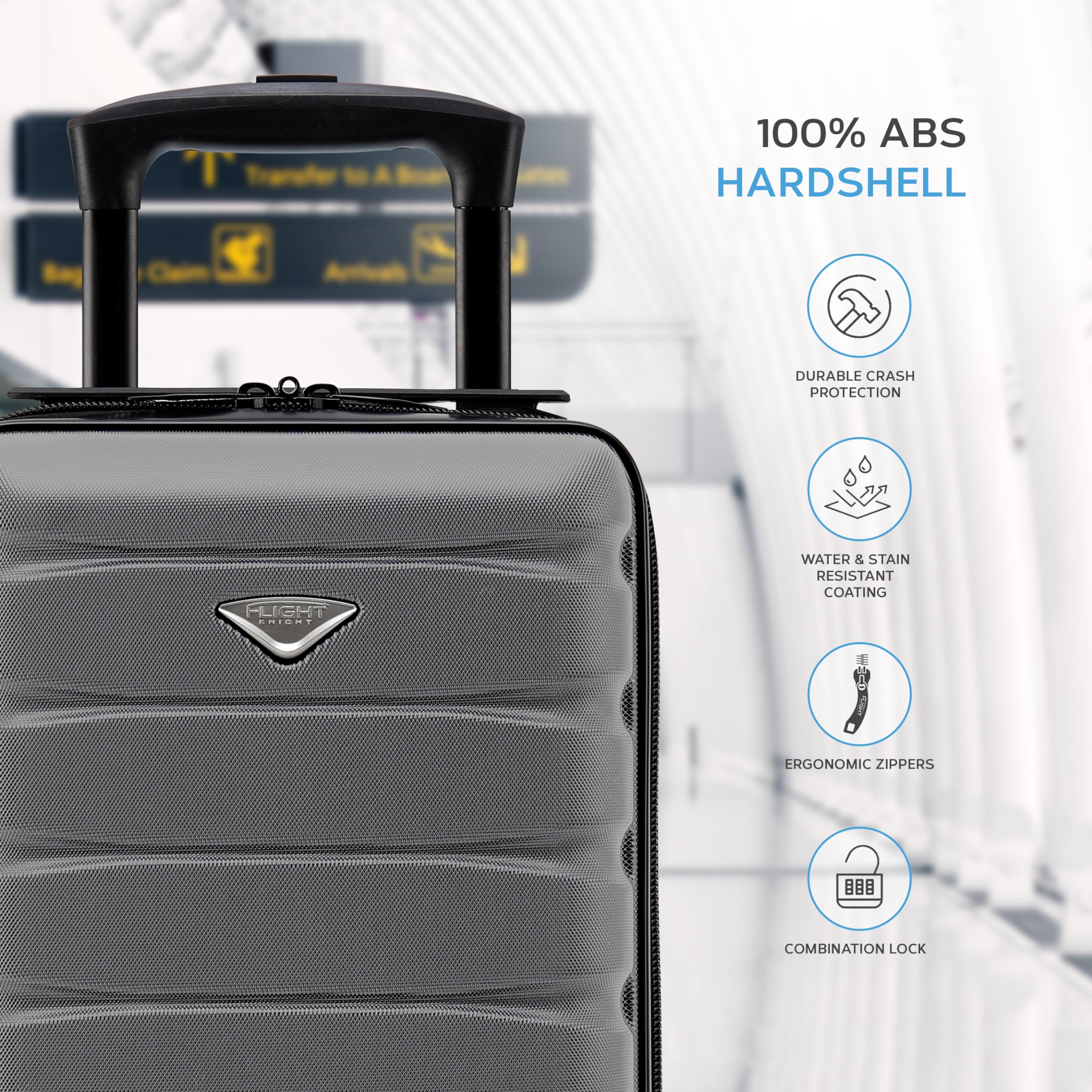 Flight Knight Lightweight 2 Wheel ABS Hard Case Suitcases Cabin Carry On Hand Luggage Approved for Over 100 Airlines Including British Airways, easyJet & Maximum Size for Ryanair 40x20x25cm
