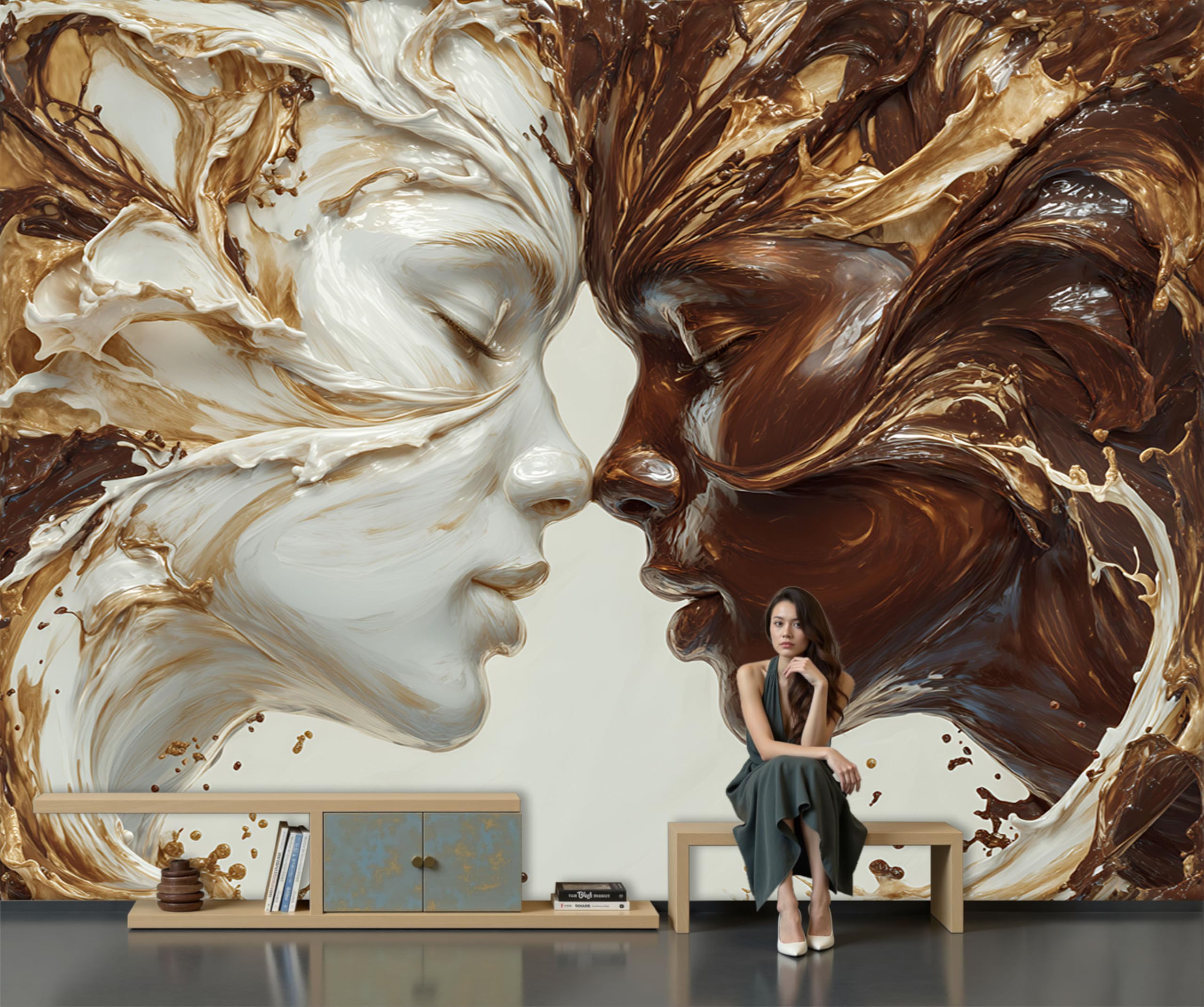 Poster mural panoramique beige marron pour rénovation séjour moderne