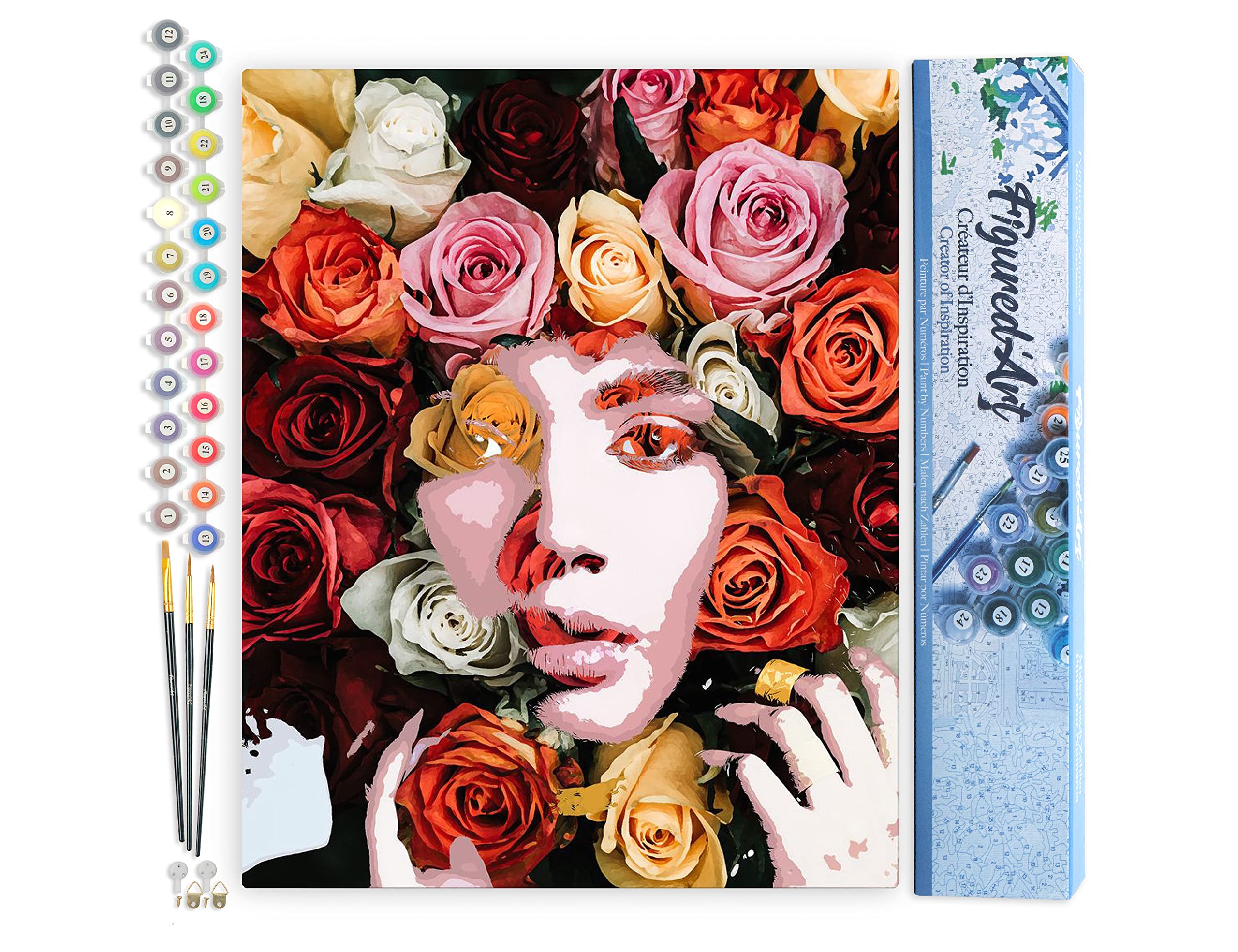 Figured'Art Paint by Numbers for Adults Face of Roses 40x50cm - Craft Art Painting DIY Kit Rolled Canvas Without Frame