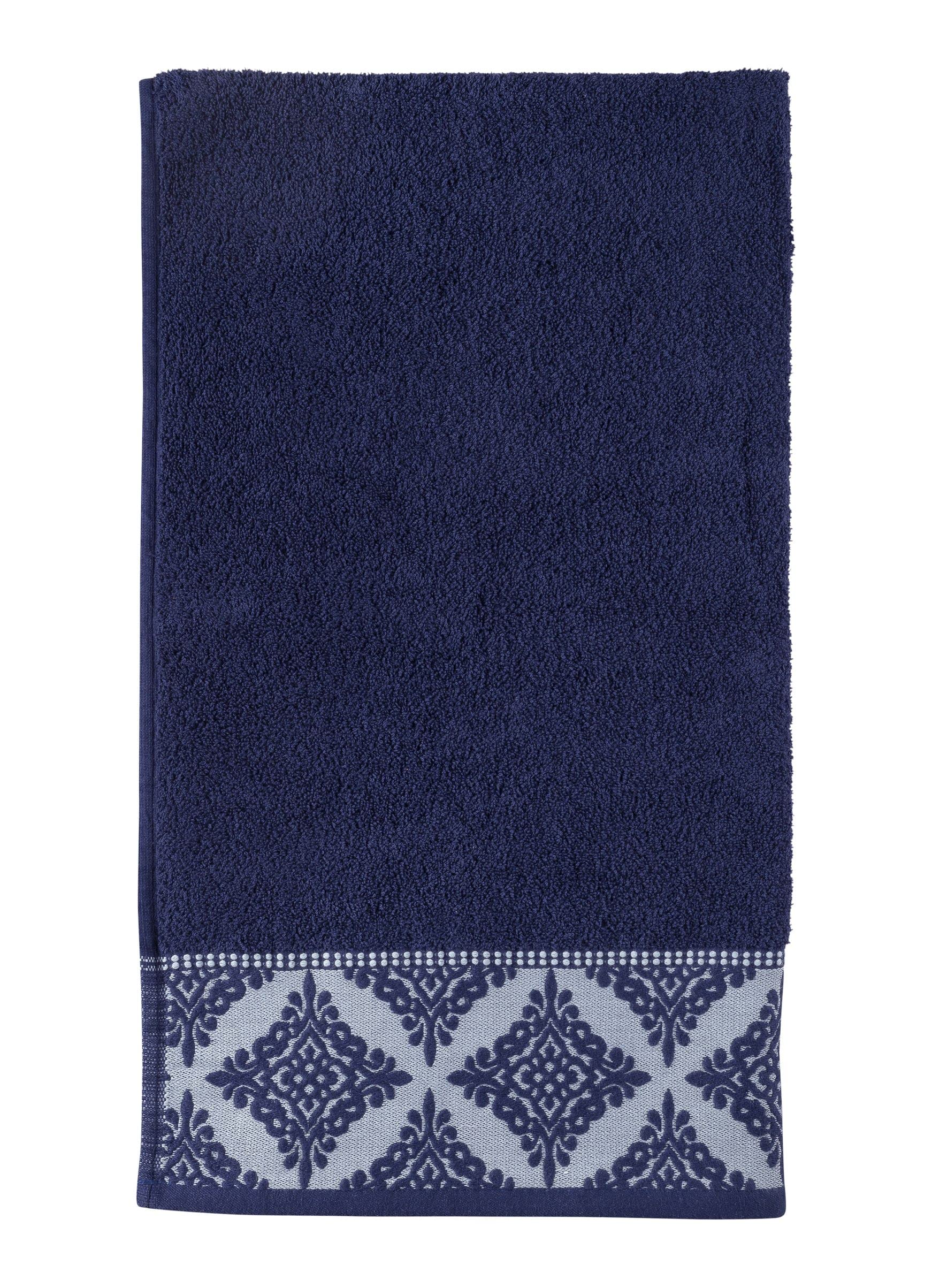 La Maison Jacquard Rosa Floral Border 100% Cotton 500GSM Luxury Hand Towel Bath Towel Super Soft Highly Absorbent Everyday Use (50cm x 80cm Hand Towel, Navy)