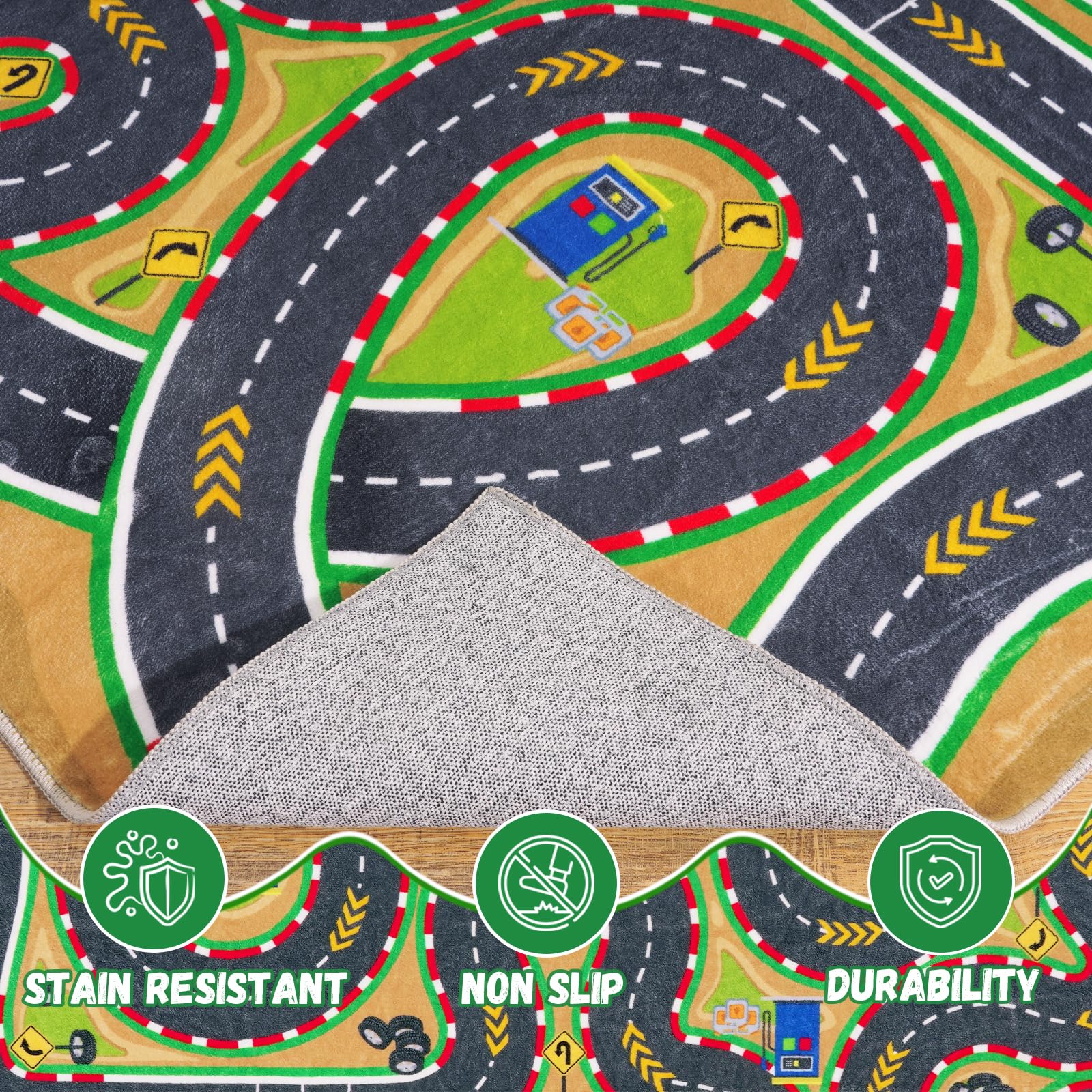 Tapis de course de voiture, doux et antidérapant, lavable en machine, parfait pour les jeux éducatifs, l'apprentissage, la découverte, pour chambre d'enfant, salon, étude, salle de jeux, 120 x