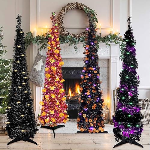 Miniatura 7 de Árbol de Navidad desplegable de 4 pies para decoración de interiores, mini árbol de Navidad preiluminado con 60 luces, árbol de Navidad artificial