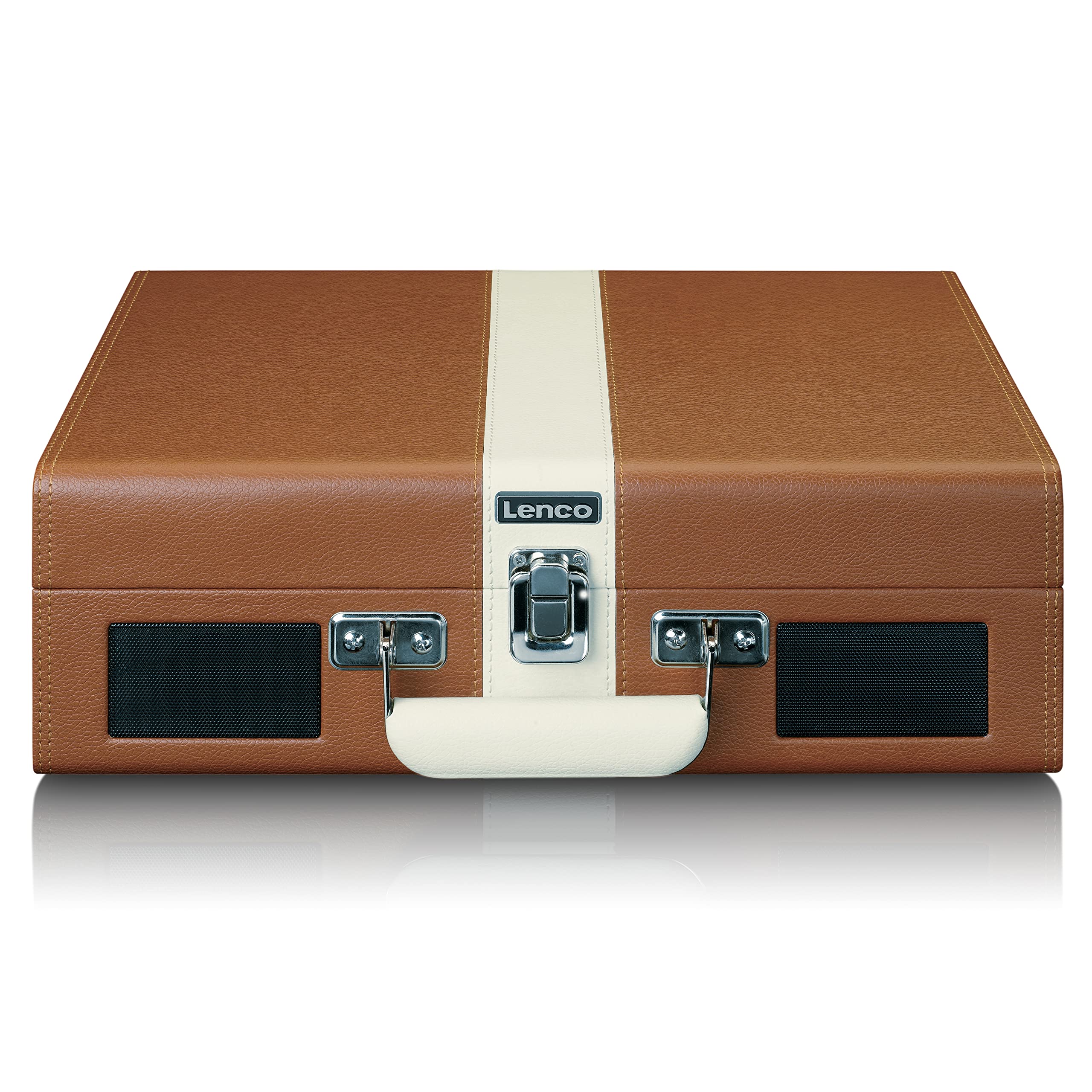 Lenco Tt-120 Platine à Disque avec Batterie Intégrée Bluetooth 33, 45, 78 Rpm - entraînement Par Courroie - 2 Haut-Parleurs - aux-In, Rca-Out 3,5 Mm - Marron/Blanc