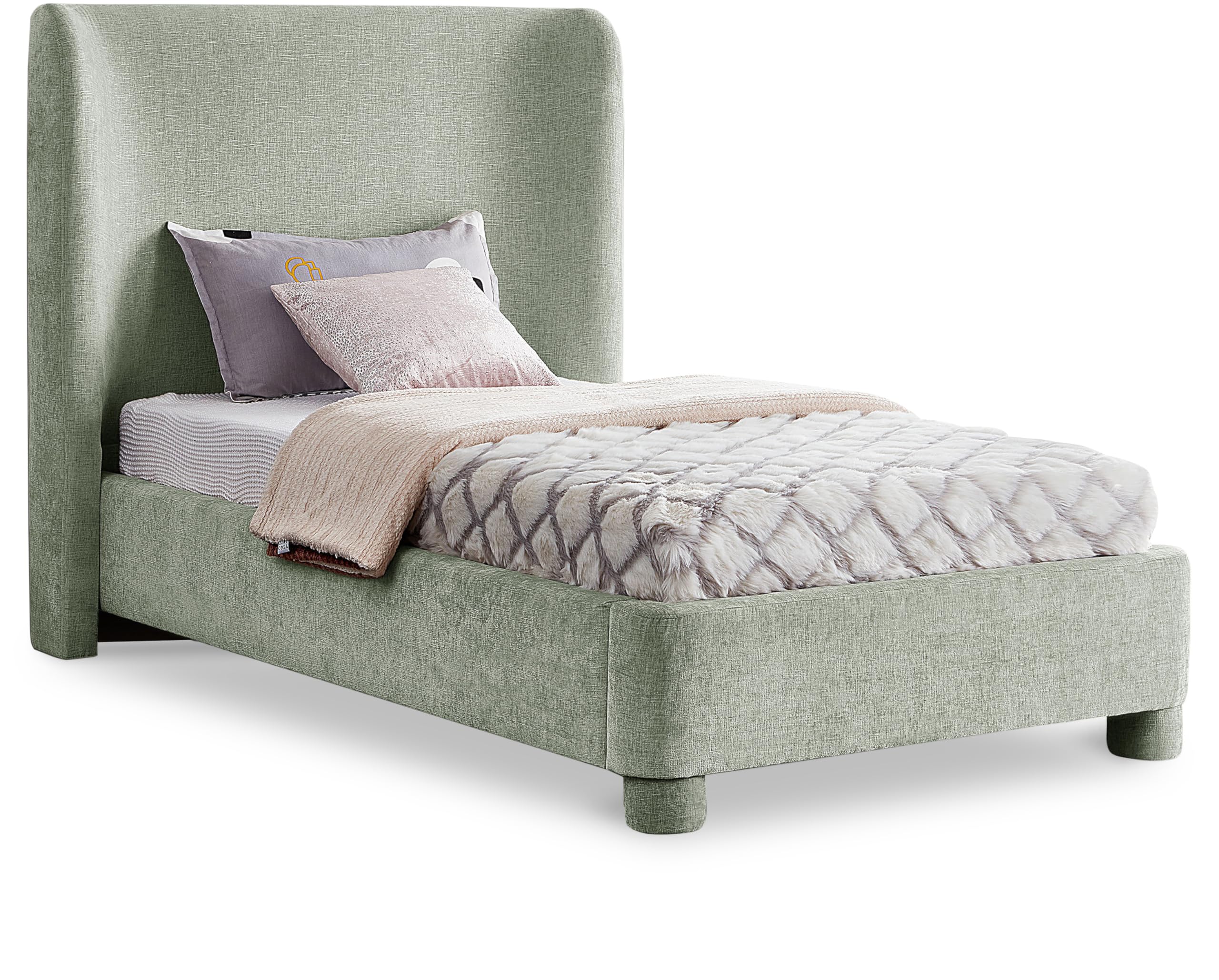 Photo 1 of ***MISSING PIECES -SELLING AS INCOMPLETE PARTS ONLY*** Meridian Furniture B1207Mint-T Penny Collection Modern | Contemporary Twin Bed with Rich Mint Green Chenille Fabric, Curved Headboard, 52" W x 82.5" D x 52" H, Green, Twin