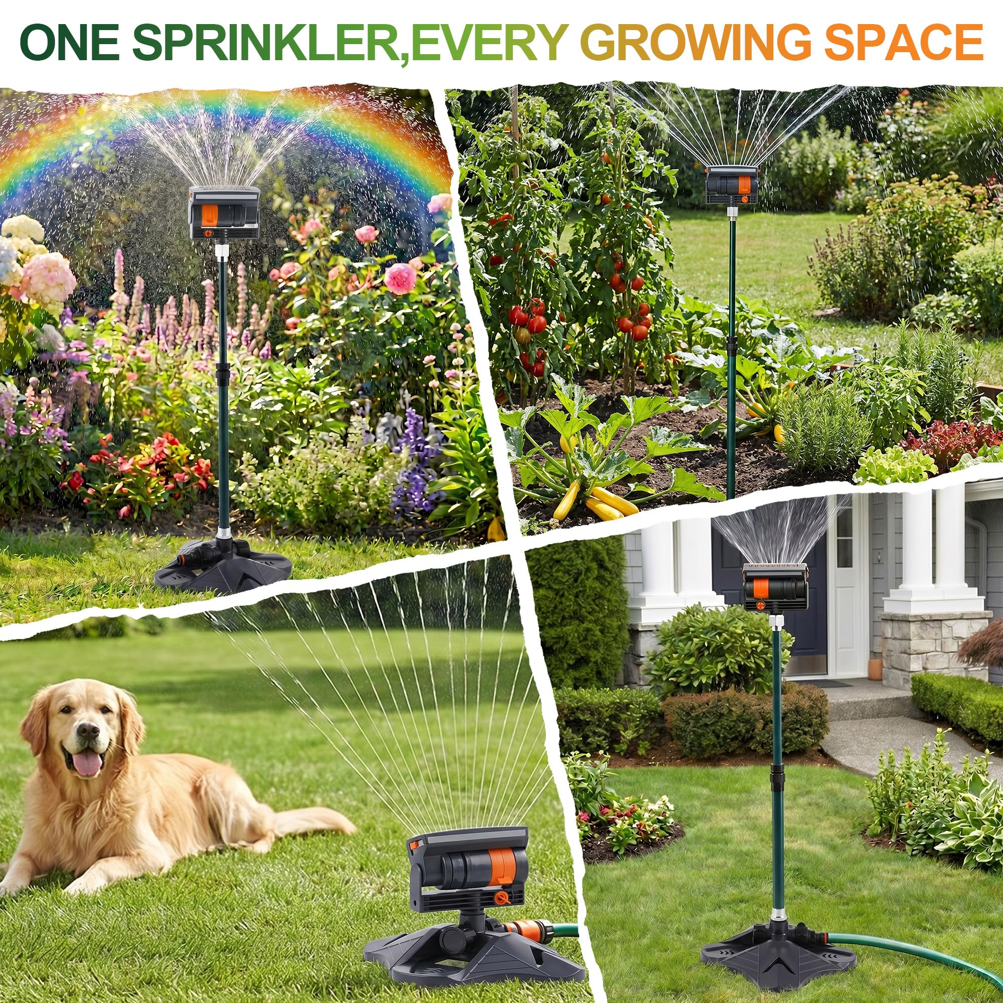 Oszillierender Sprinkler mit verstellbarer Aluminiumerhöhung, 4-Wege-Rasensprinkler für Hof und Garten, 16 Düsen, Abdeckung bis zu 4,069 m². Ideal für die Bewässerung verschiedener Höhen