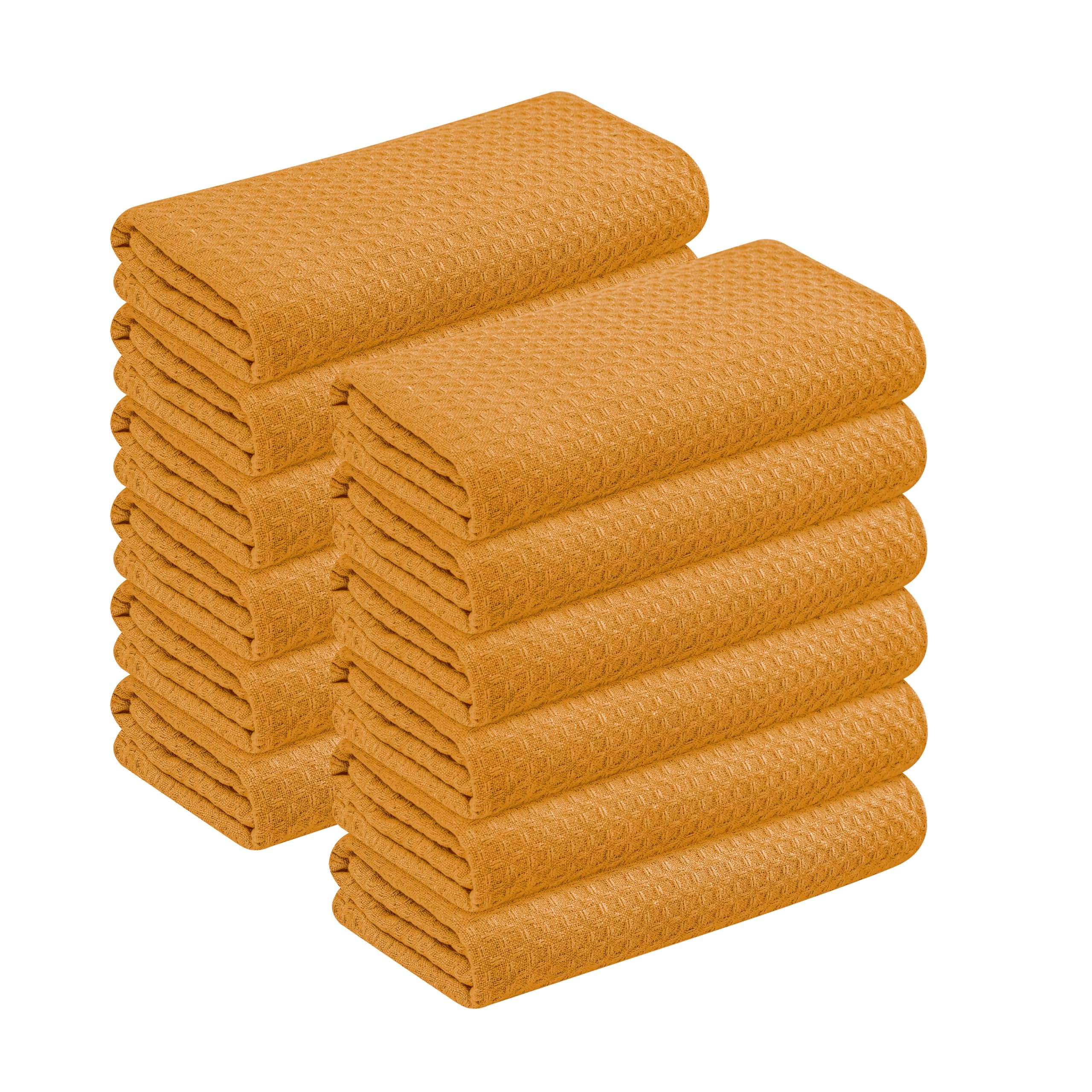 Yellow Waffle Kitchen Dish Towels, 100% Cotton, Quick Dry, Super Absorbent, Soft, 16x26 Inches – Ideal for Dish Drying, Bar, Tea, Cleaning, and Everyday Use, 12 Pack, Mustard Yellow