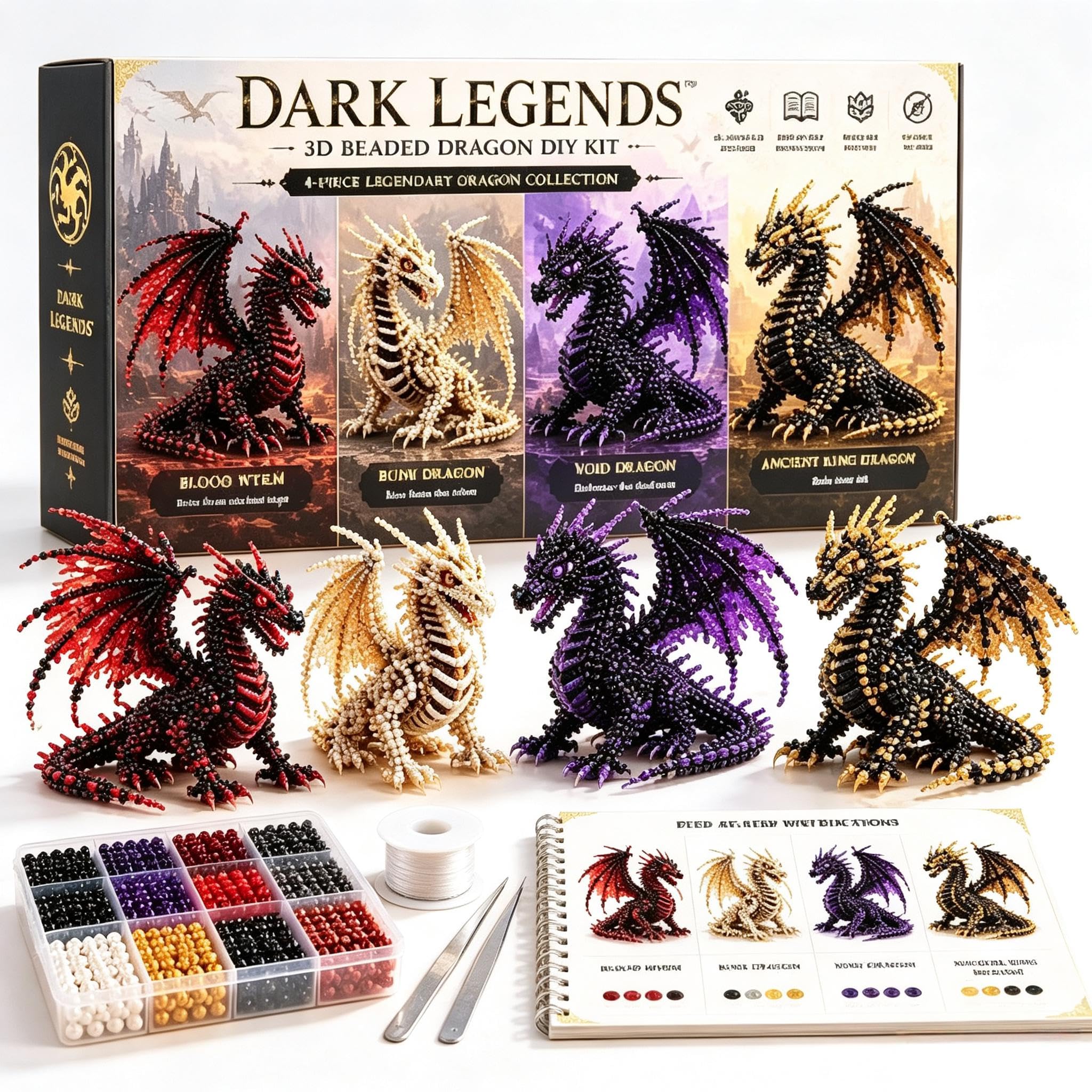 Comforso 3D Beaded Animal Kit 4 Styles Dragon Beading Kit with Instructions