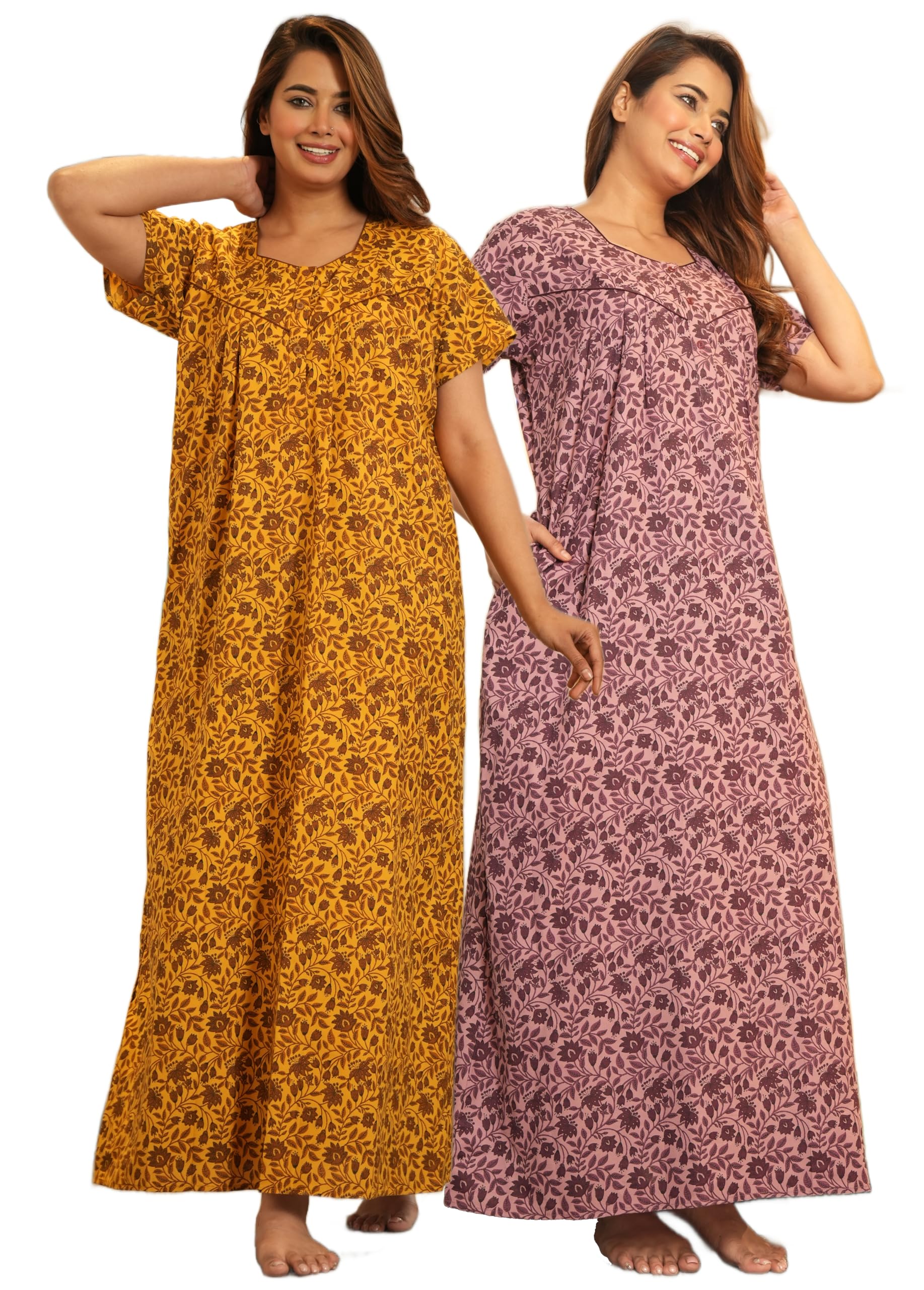 G4Girl Women's Regular Nighty Rajasthani Nighty Rajasthani Gown Jaipuri Nighty Jaipuri Gown Maxi Gown with Pocket - (Combo)