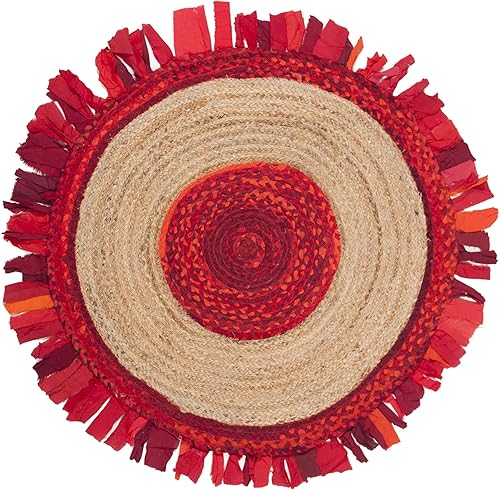 Miniatura 5 de SAFAVIEH Cape Cod Collection CAP701Q - Alfombra redonda de yute y algodón, hecha a mano, 5 pies, redonda, color rojo y natural