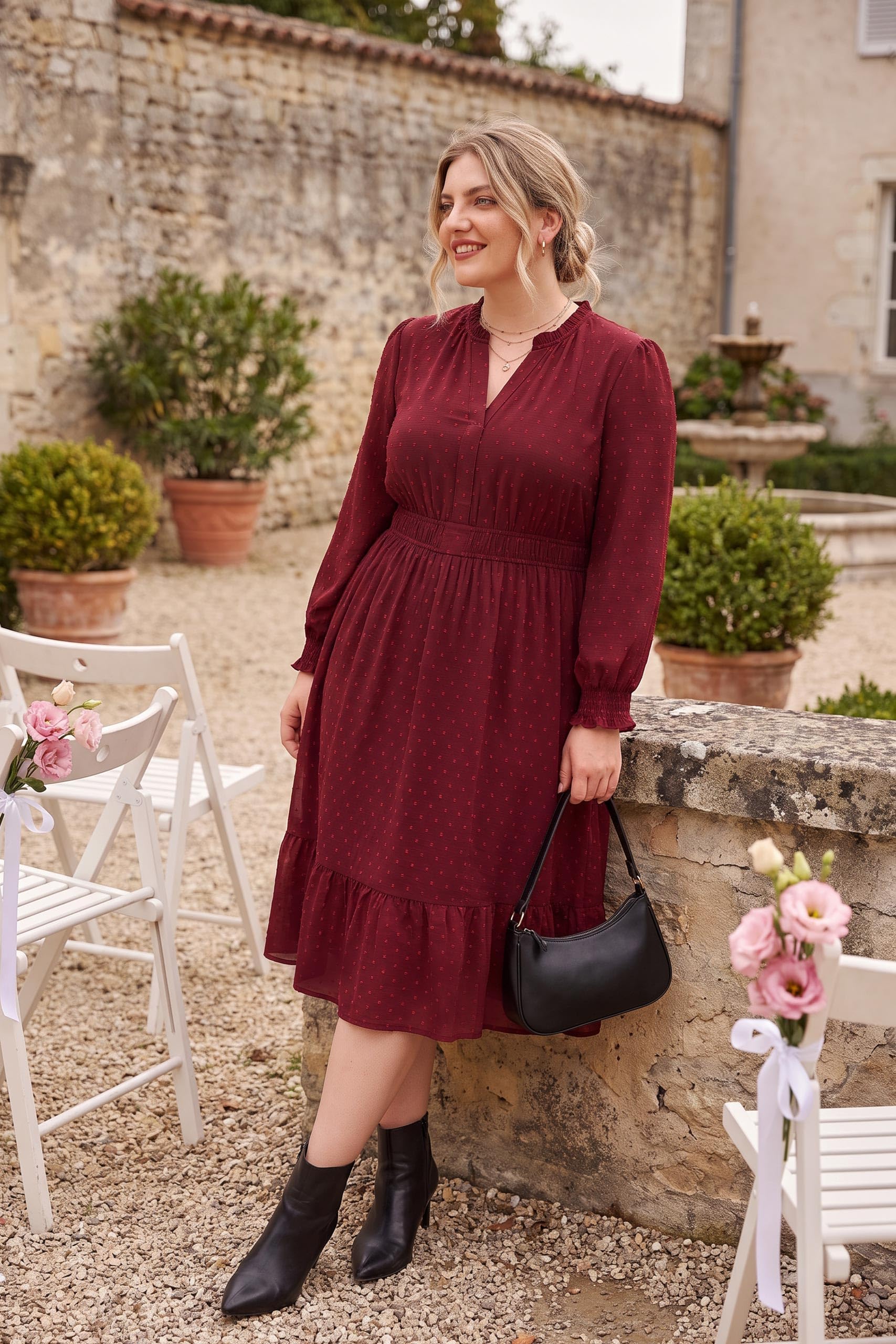 RITERA Damen-Midikleid, Übergröße, Herbst, Hochzeit, Gäste, V-Ausschnitt