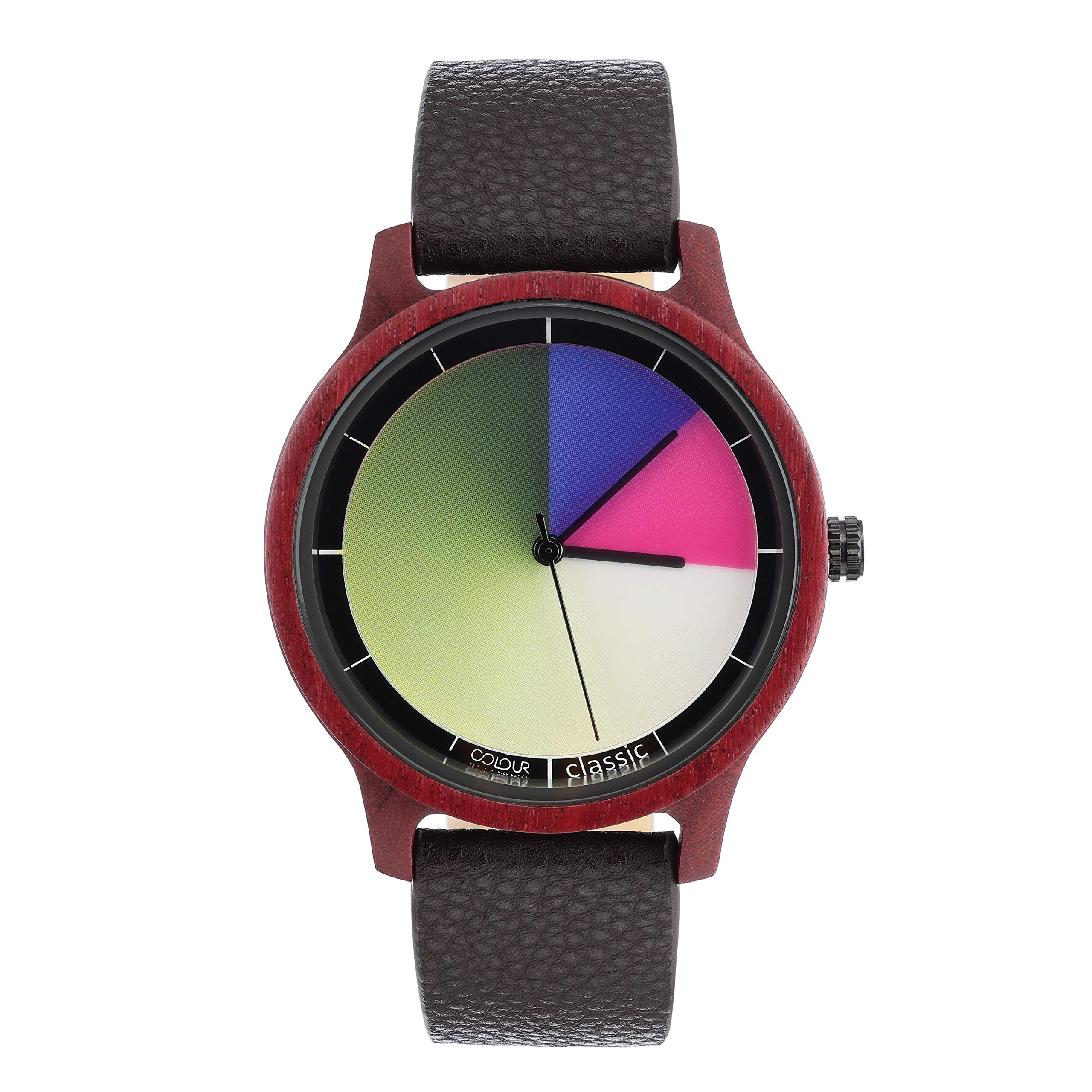 Rainbow Watch - Cool Wood Classic Orologio da polso unisex al quarzo, cinturino in vera pelle