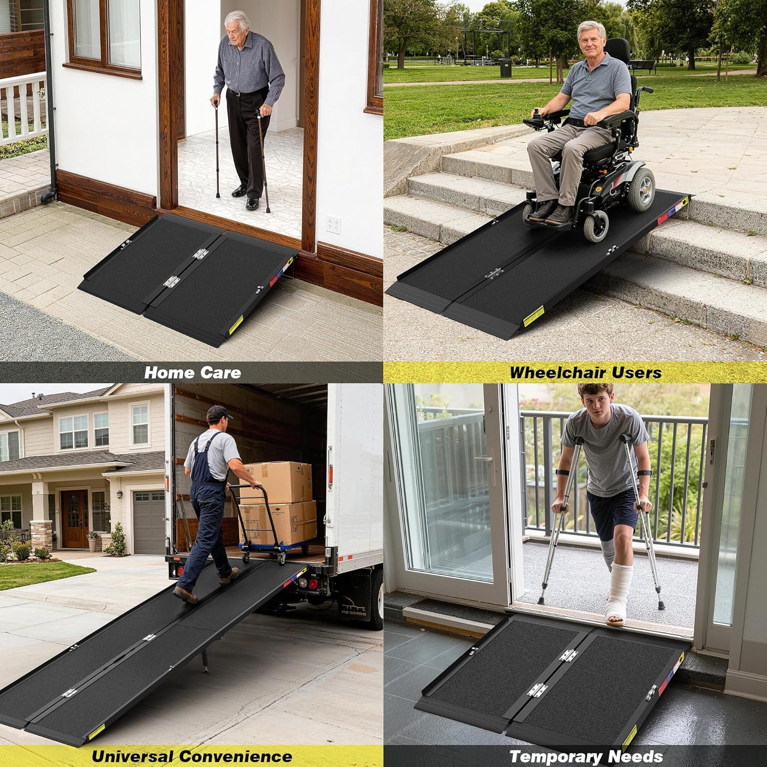 3FT Portable Wheelchair Ramp with Quick-Lock, Black Seamless Non-Slip Aluminum Folding Handicap Ramp,Threshold Ramp for Doorways, Wheel Chair Ramp for Home Steps, Loading Dock Plates