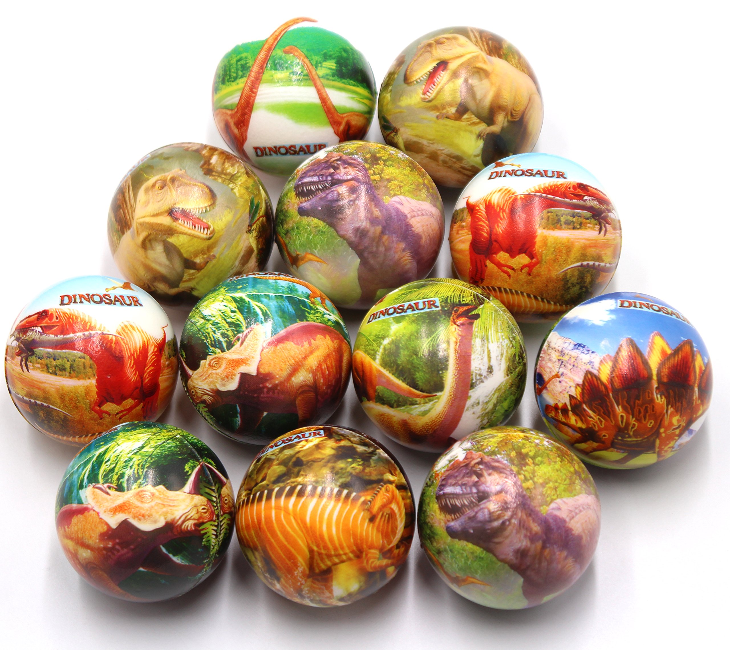 FIVOENDAR Set of 12 - Fun Face Stress Balls Cute Hand Wrist Stress Reliefs Squeeze Balls for Kids and Adults at School or Office Party Favors (Yellow Color Random Faces) (Dinosaur)