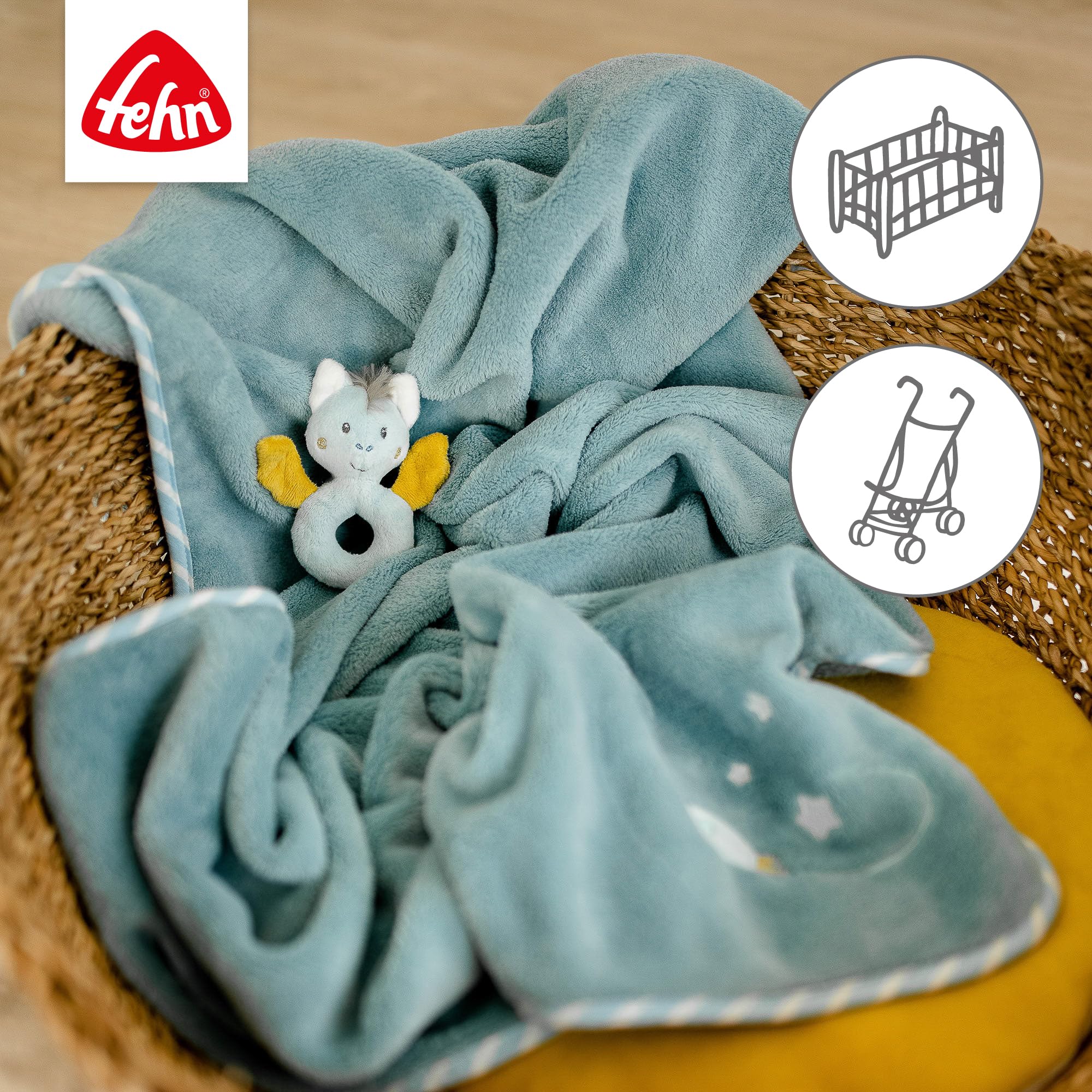 Fehn 065183 Kuscheldecke Fledermaus/Kuschelige Schmusedecke für Babys und Kleinkinder ab 0+ Monaten - zum Kuscheln, als Krabbelunterlage oder Schnuffeltuch, Maße: 100x75cm