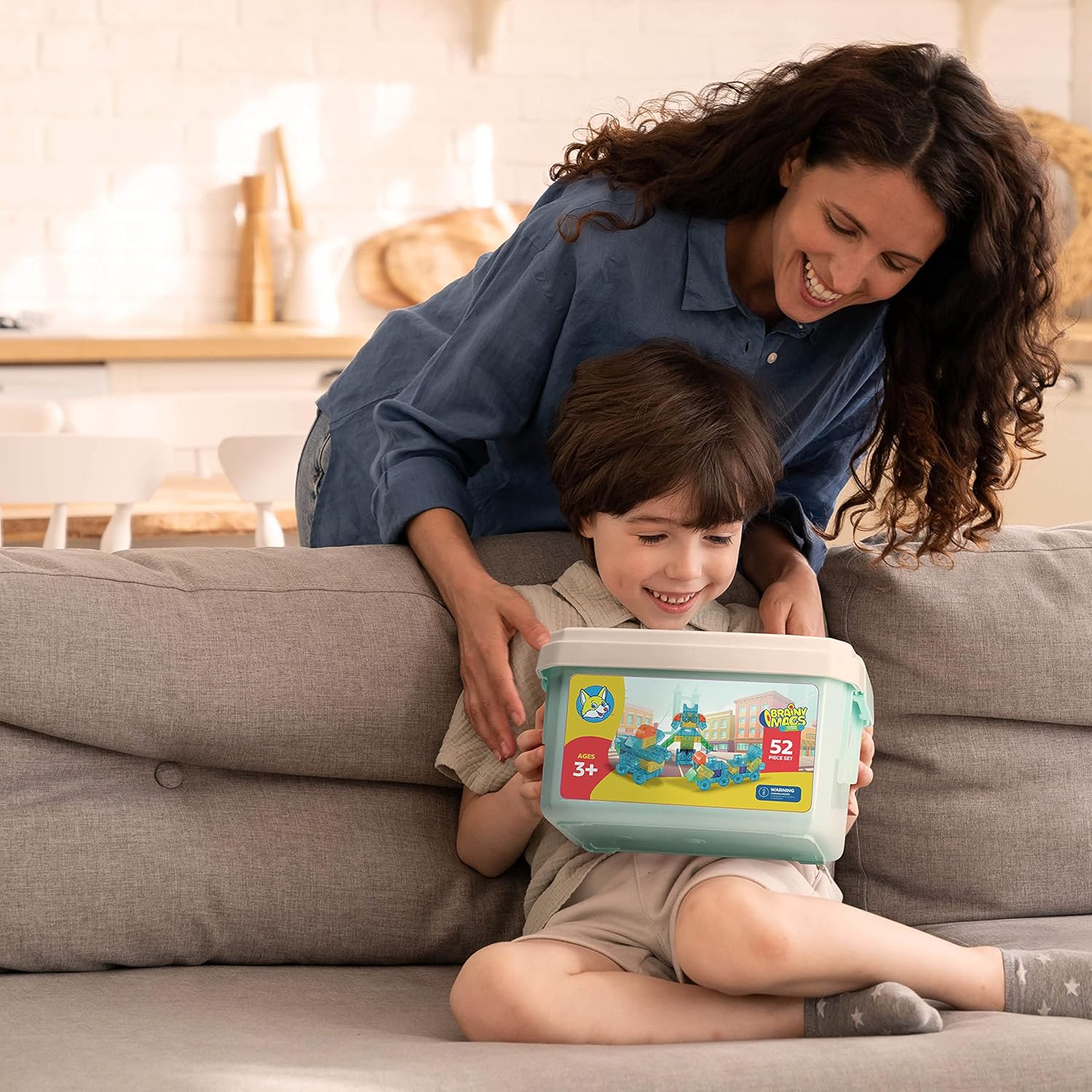 Play Brainy 52-Piece Magnetic Cubes Set - 3D Transparent Blocks with Assorted Shapes, Wheels, and Colors - STEM-Approved Learning Toys Building Blocks for Kids Ages 3 and Up - Comes with a Storage Box image 5 of 7 B09G7B6ZL7