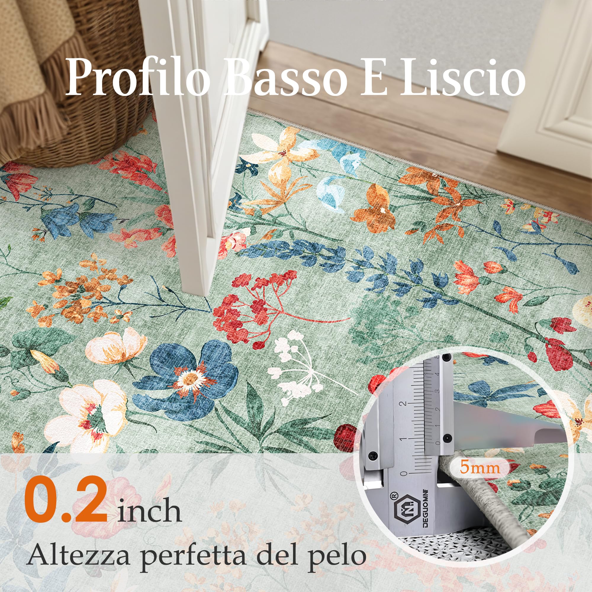 HUGEAR Verde Tappeto Salotto 160x230cm Camera Da Pranzo Antiscivolo Tappeti Lavabile In Lavatrice Carpet Moderno Motivo Floreale Esterno Pelo Corto Misure Grandi Cameretta Sala Rug