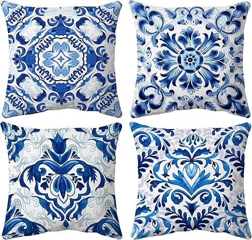 huester Fundas de almohada chinoiserie azules y blancas de 18 x 18 pulgadas, fundas decorativas de porcelana azul y blanca, para sala de estar, huester Fundas de almohada chinoiserie azules y blancas de 18 x 18 pulgadas, fundas decorativas de porcelana azul y blanca, para sala de estar,