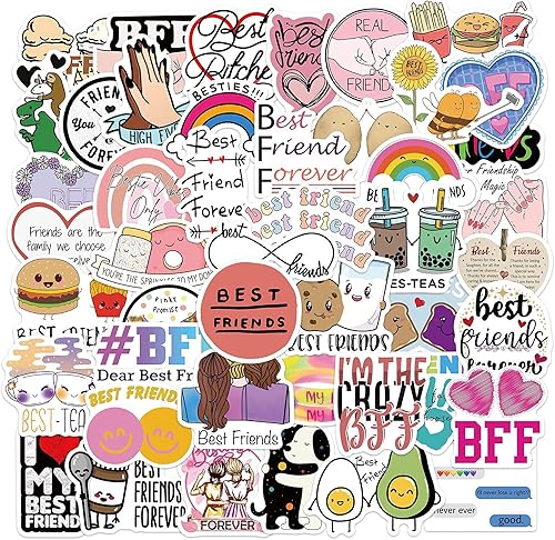 Miniatura 1 de Aiwuding Paquete de calcomanías BFF, 50 unidades, calcomanías de vinilo estéticas impermeables Best Friends Forever, calcomanías para Hydro Flask,