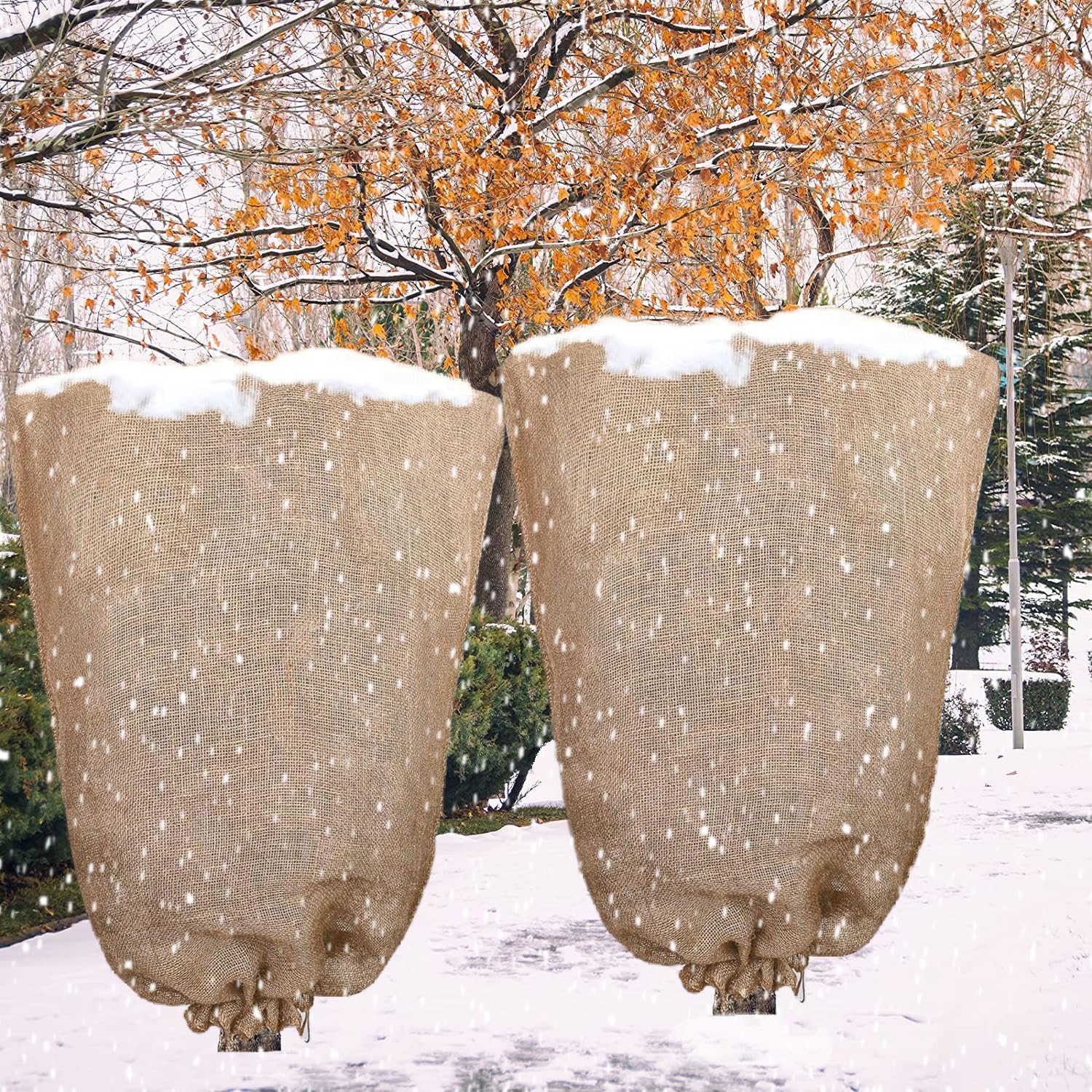DredQcco 2 Pack Burlap Winter Plant Cover Bags 40 × 47 inch Reusable Large Size