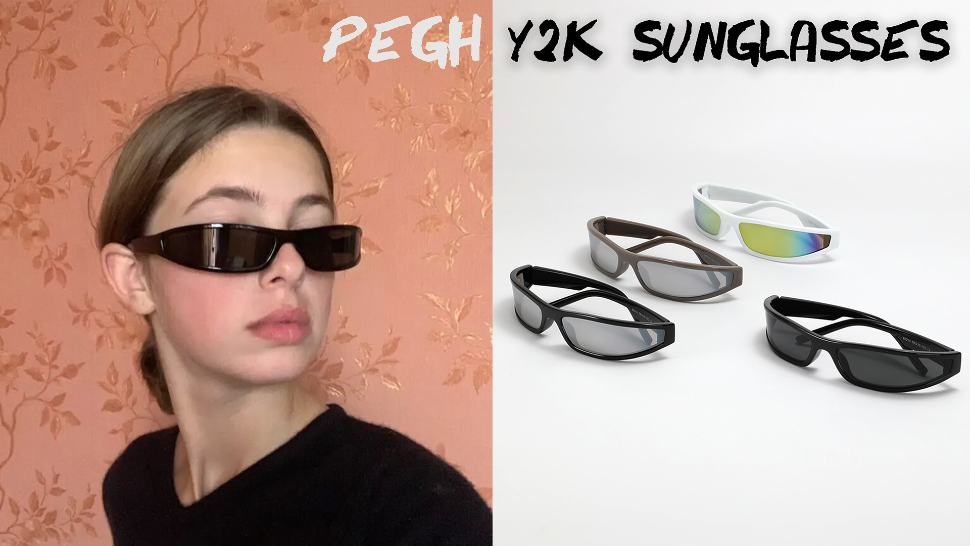 PEGH Y2K Wrap Around Sunglasses for Women Men Small Narrow Frame