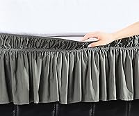 Vista 8 de Funda elástica para cama, estilo envolvente, resistente a las arrugas, cómoda, con volados, caída de 16 pulgadas, color blanco