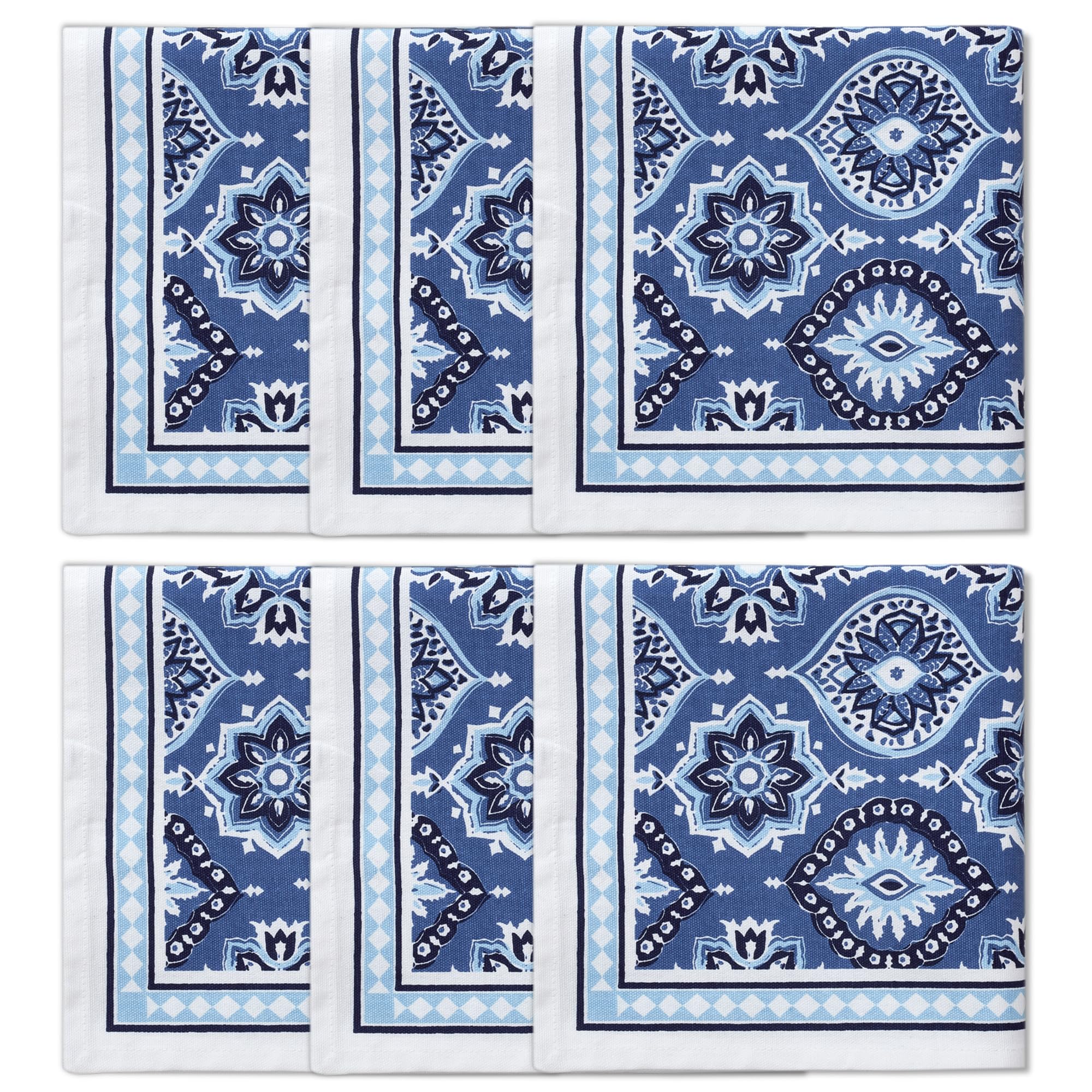 Encasa XO Tovaglioli da Tavola Set di 6 | Tovaglioli in Tela di Cotone con Stampa a Blocco Indaco-03, 45x45 cm | Stampa a Mano Jaipur Sanganeri