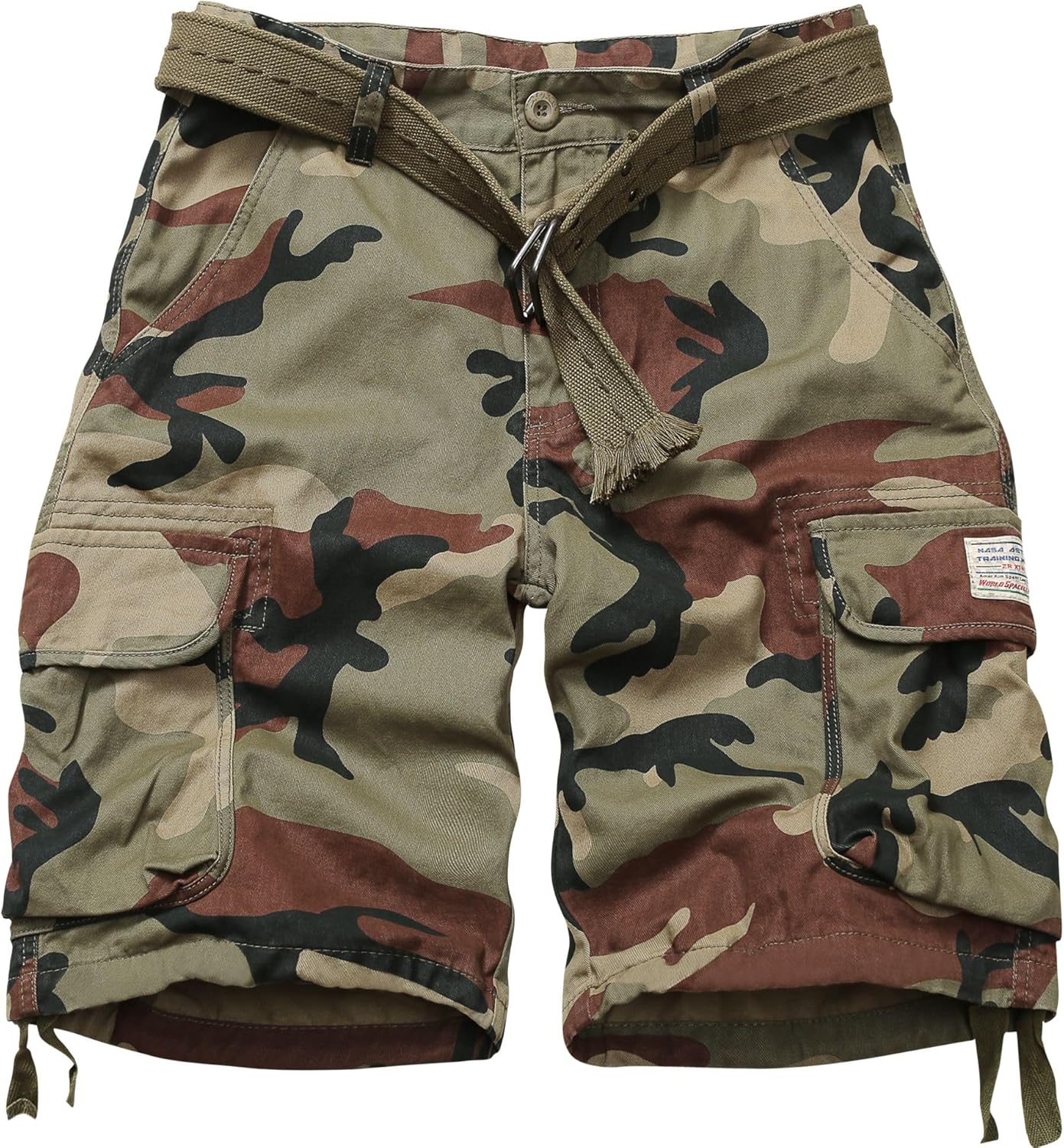 Men's Cargo Shorts Relaxed Fit Camo Casual Shorts Cotton Work Shorts with Drawstring Multi Pockets No Belt