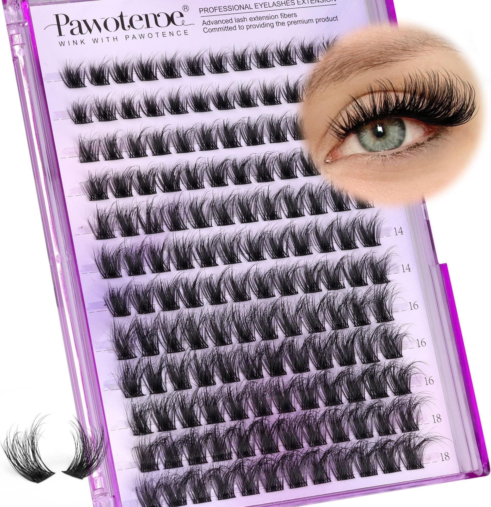 Pawotence Lash Clusters Wispy Eyelash Clusters 10-18mm Faux Mink Individual Lashes Extension DIY 144pcs False Eyelashes Full Cluster Eyelash Extensions