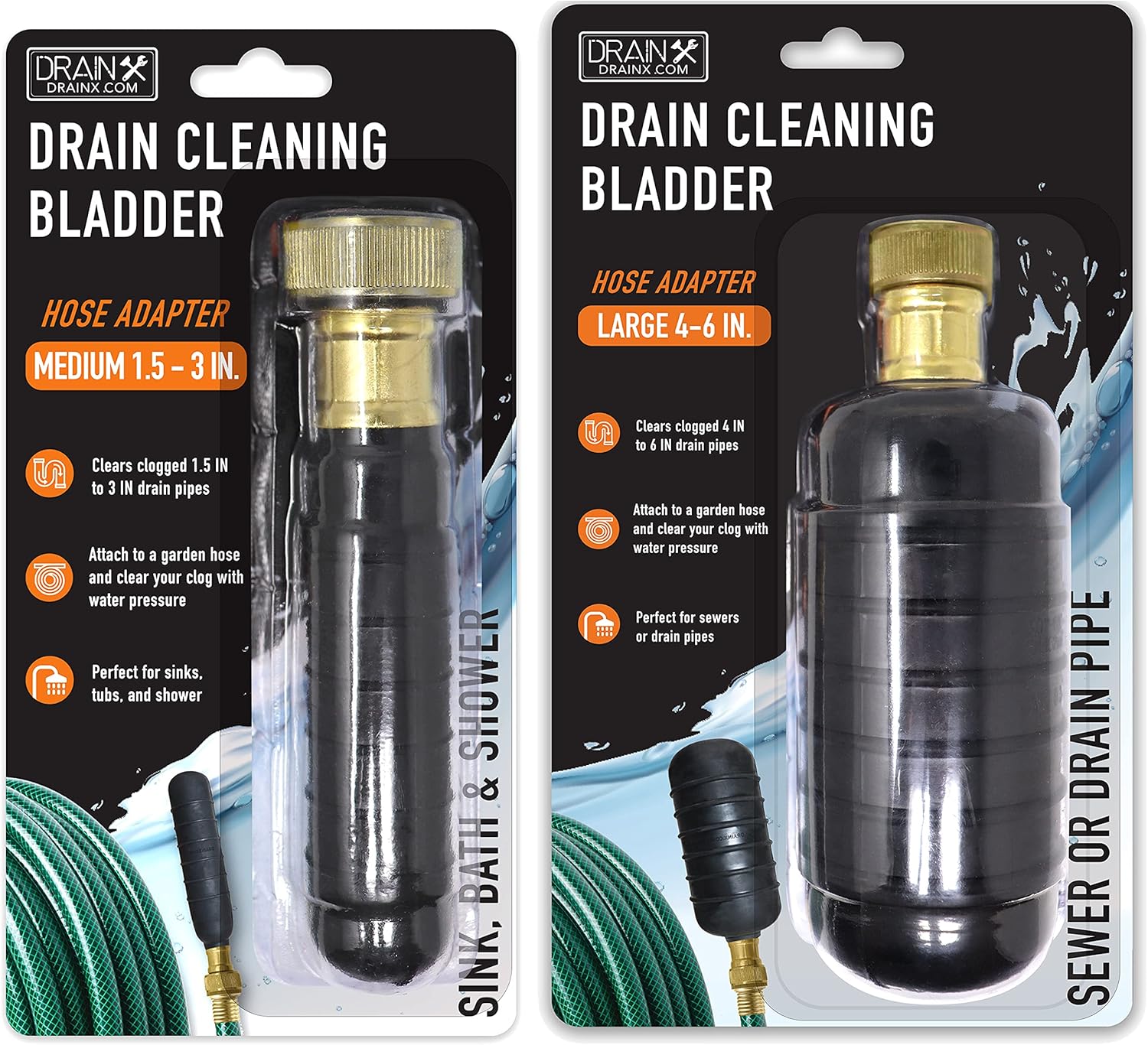 DrainX Hydro Pressure Drain Cleaning Bladder Fits 1.5" to 6" Drain