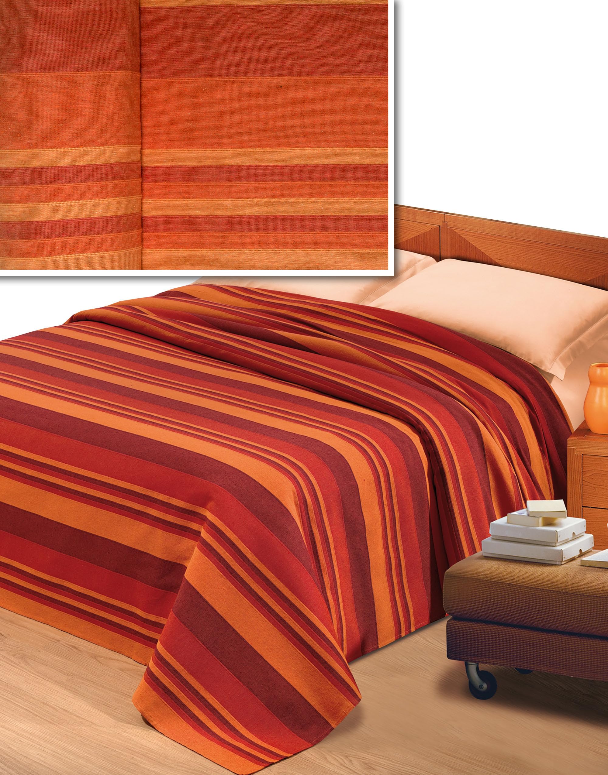 Confezioni Giuliana Telo Arredo Copridivano Multiuso Copritutto Cotone Primaverile Rigato - Arancio, 2 Piazze Maxi