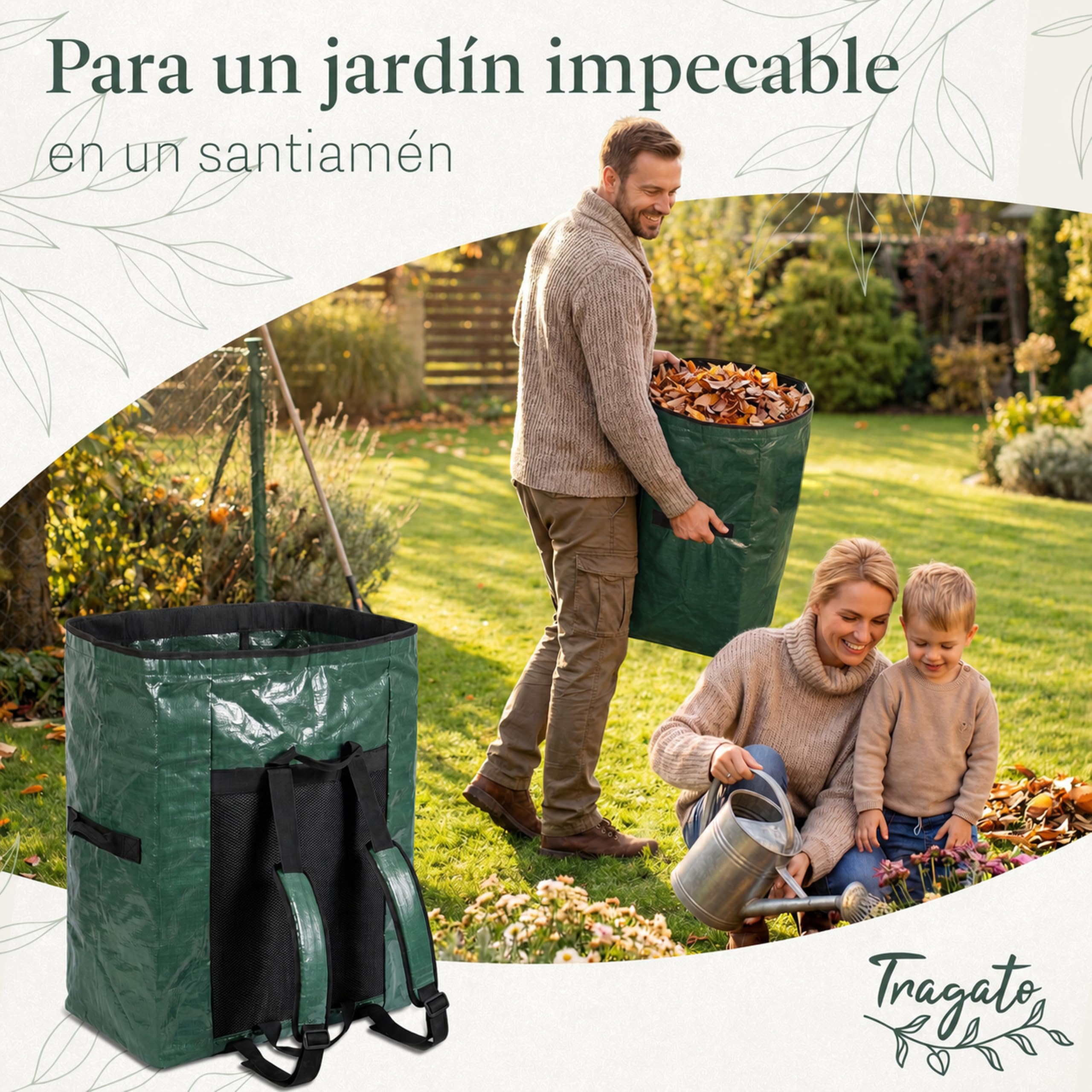 Bolsa de Basura de Jardín 115 L – Manos Libres, Autoportante | Manos libres con sistema de mochila acolchado | 115 L | autoportante y reutilizable | tejido PP de doble capa, resistente