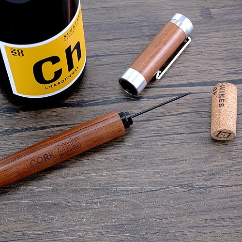 Miniatura 2 de Cork Genius Wine Pen Pro, acabado de madera, abridor de botellas de vino con bomba de aire, abridor de vino compacto manual con presión de aire,